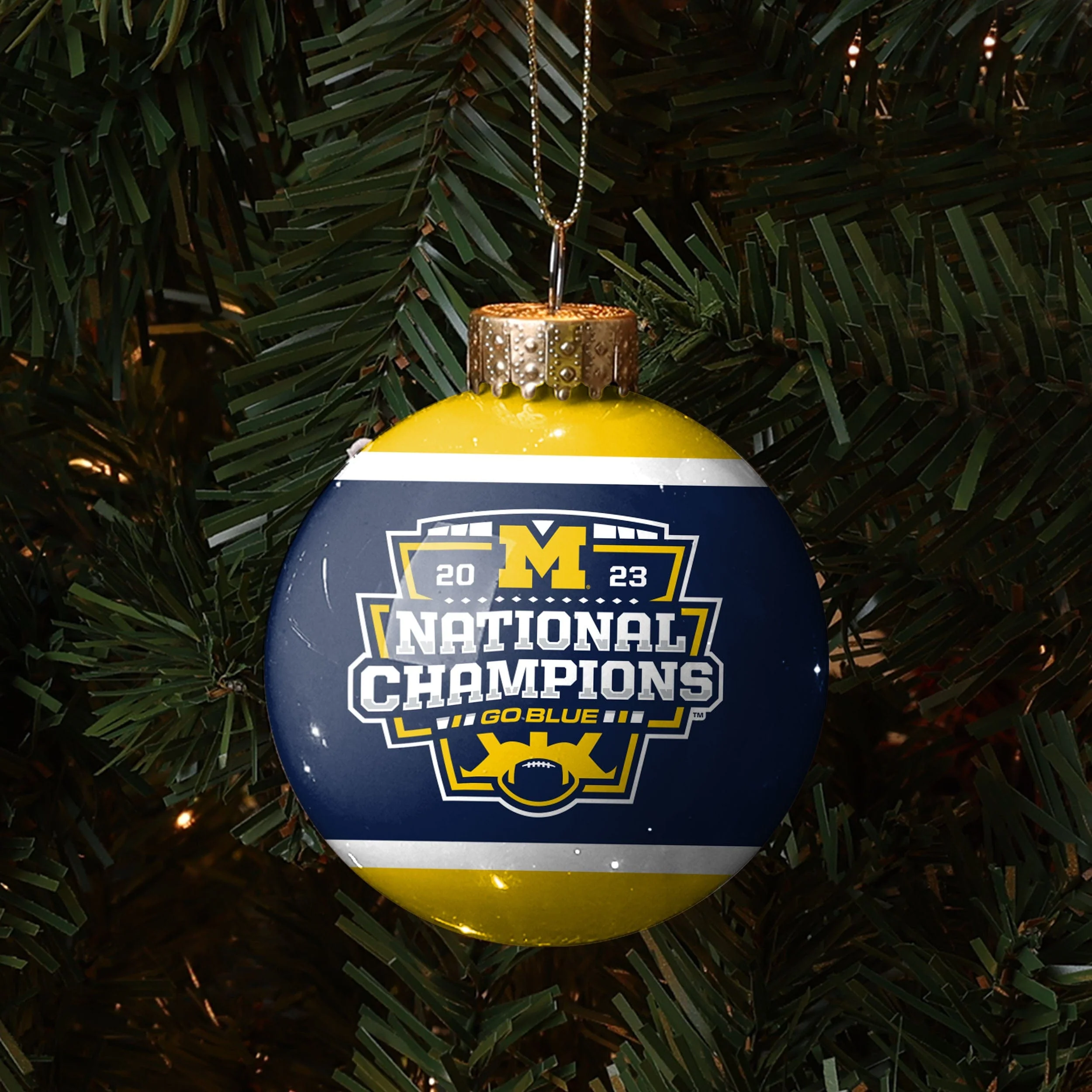 Michigan Wolverines NCAA 2023 Football National Champions Glass Ball Ornament - Image 3
