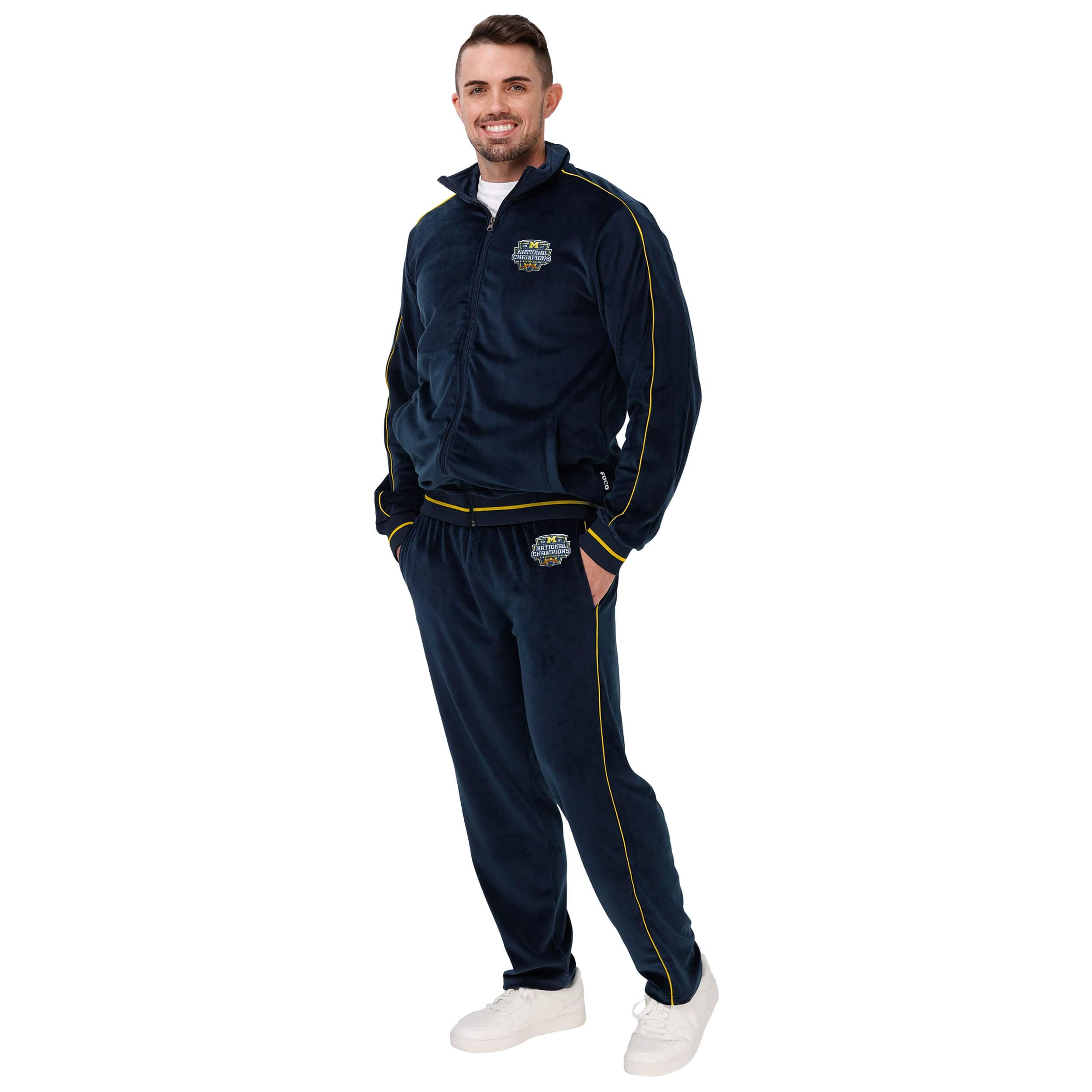 Michigan Wolverines NCAA 2023 Football National Champions Mens Velour Zip Up Top - Image 5