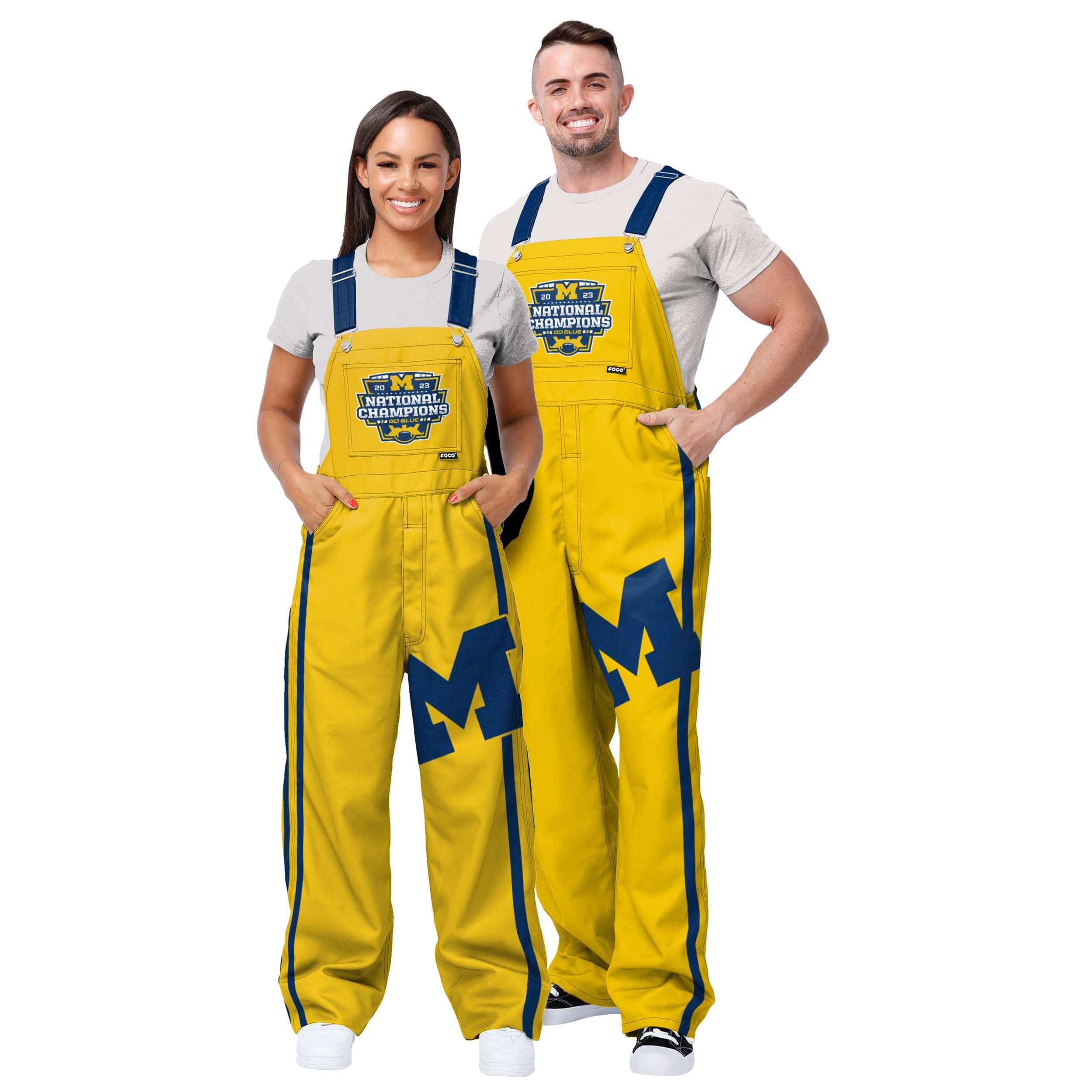 Michigan Wolverines NCAA 2023 Football National Champions Yellow Mens Team Stripe Stripe Bib Overalls - Image 3
