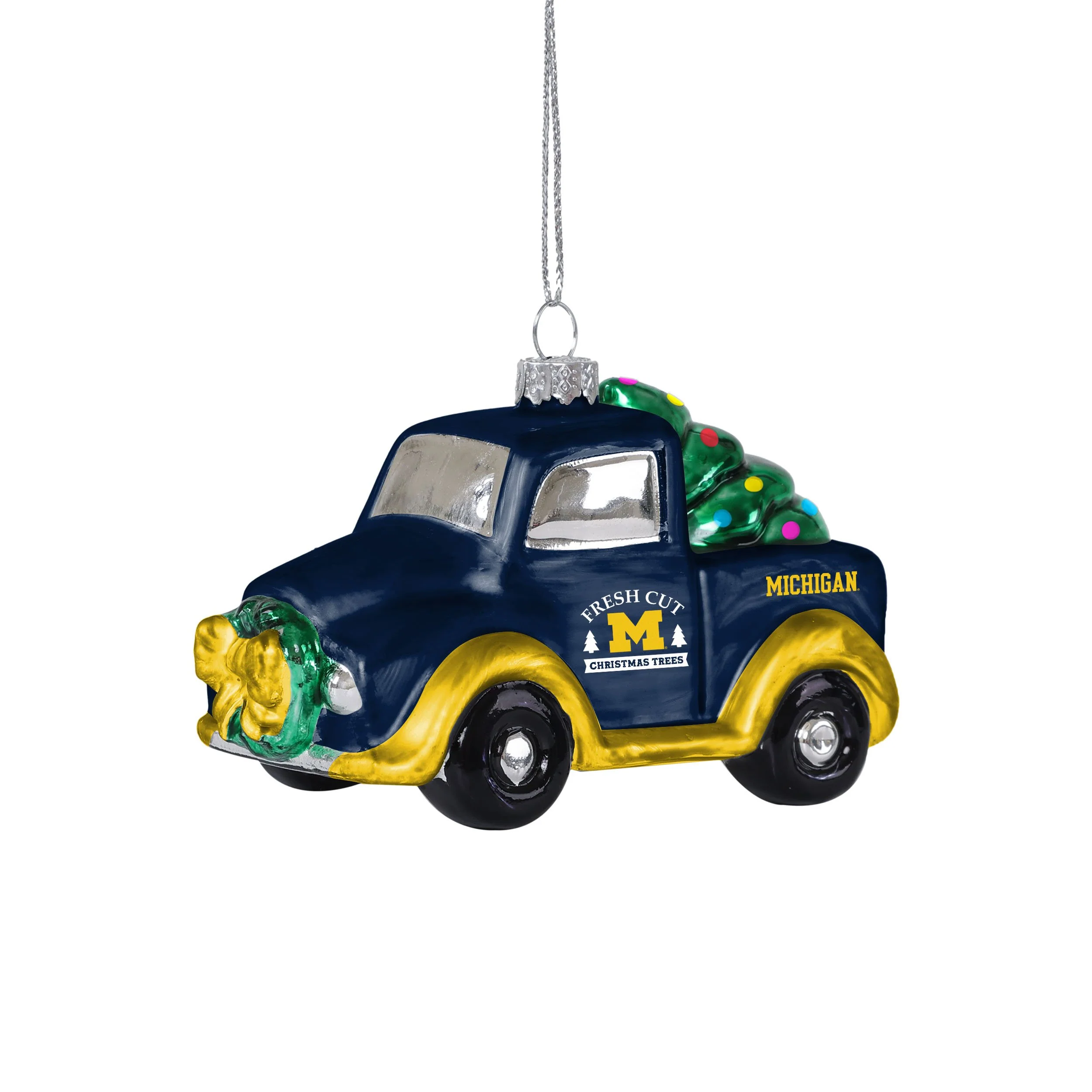 Michigan Wolverines NCAA Blown Glass Truck Ornament - Image 2
