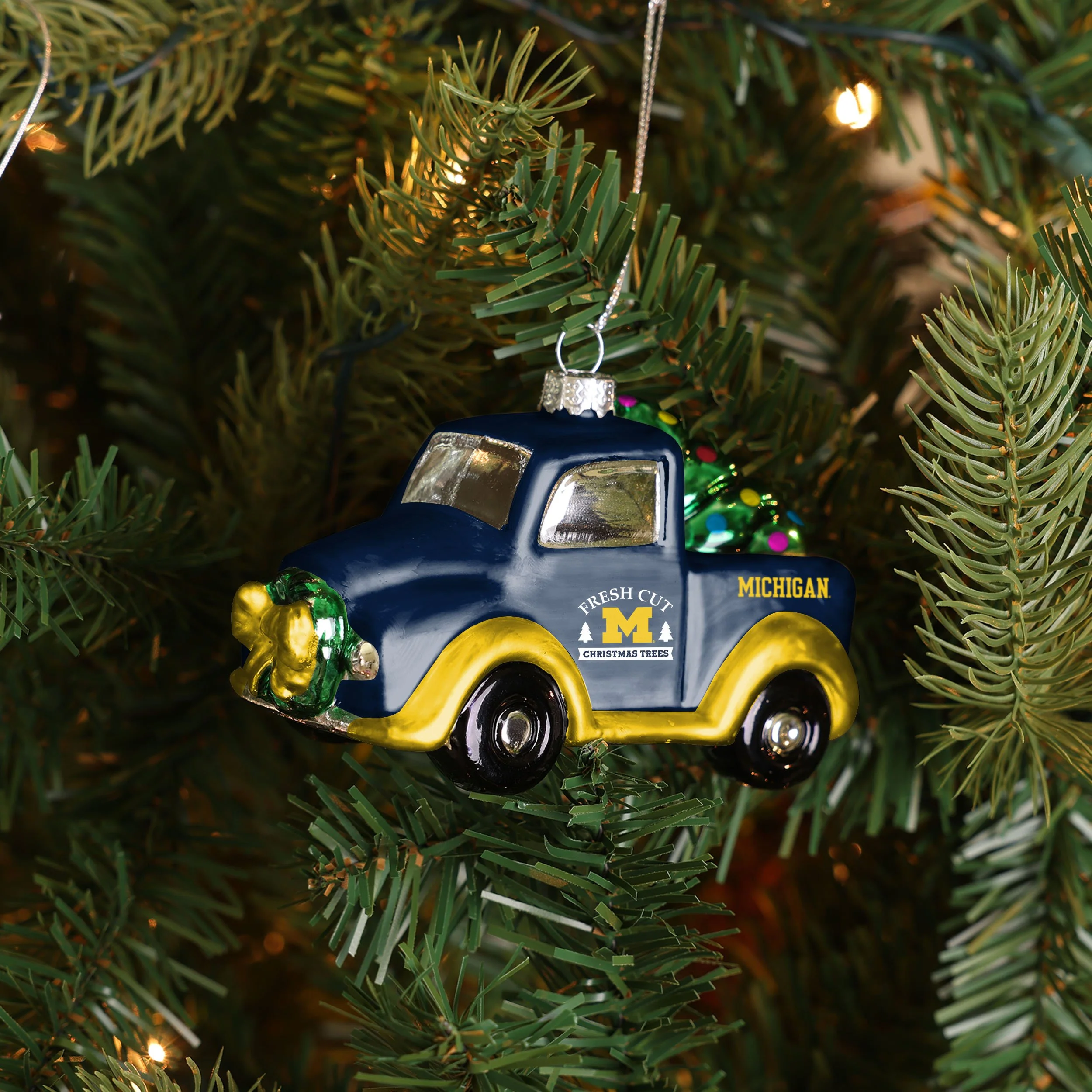 Michigan Wolverines NCAA Blown Glass Truck Ornament - Image 3