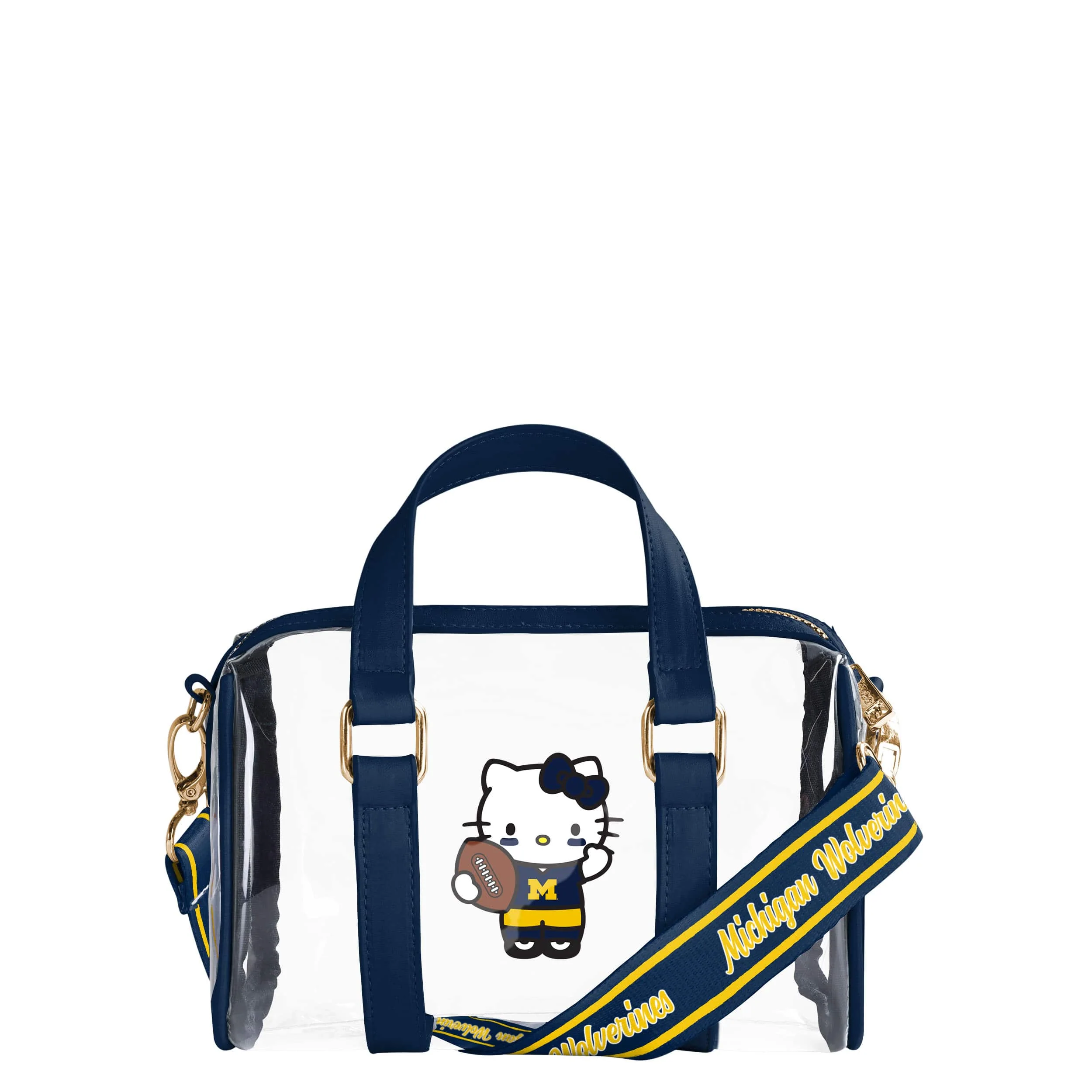 Michigan Wolverines NCAA Hello Kitty® Clear Barrel Bag (PREORDER - SHIPS MID JULY)