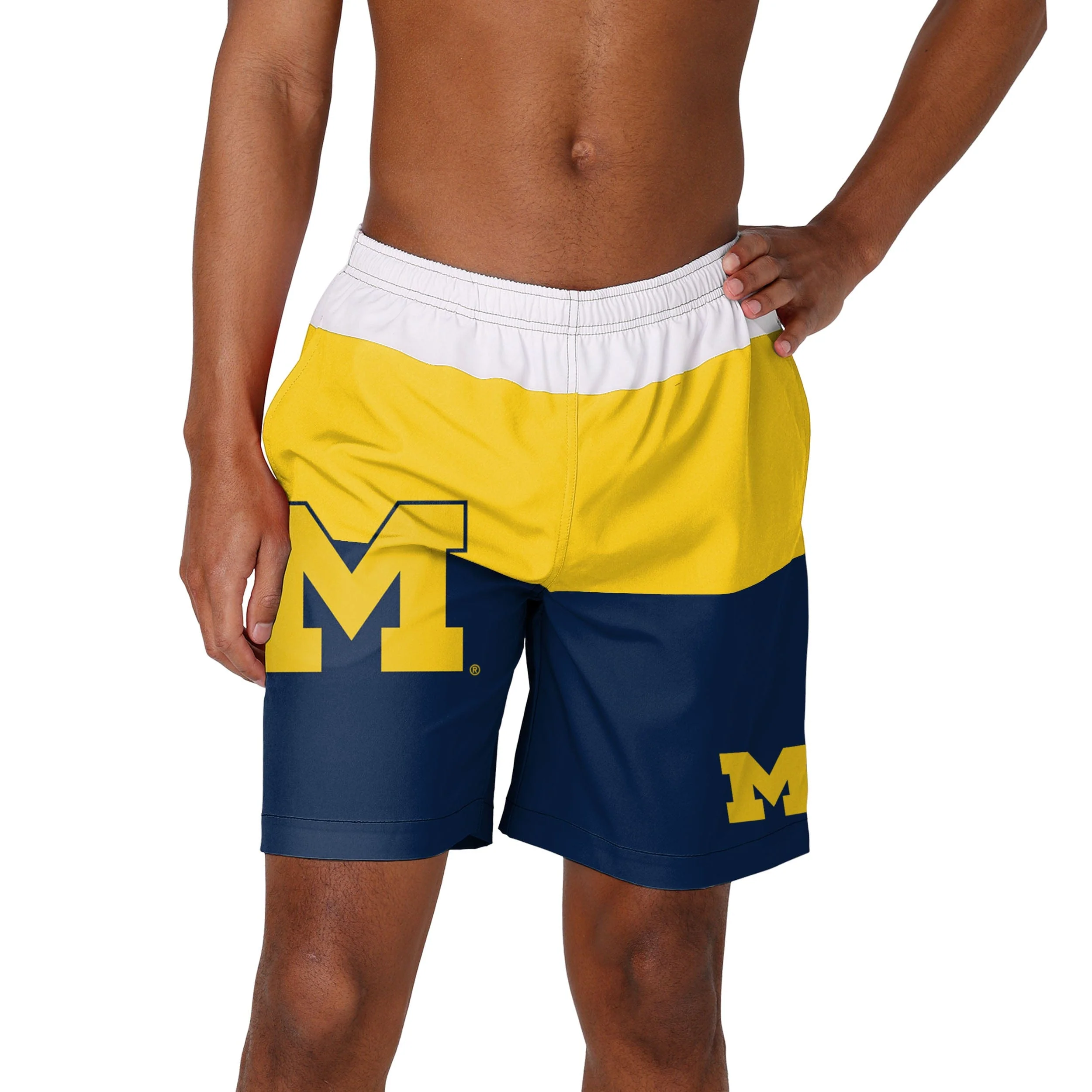 Michigan Wolverines NCAA Mens 3 Stripe Big Logo Swimming Trunks - Image 2