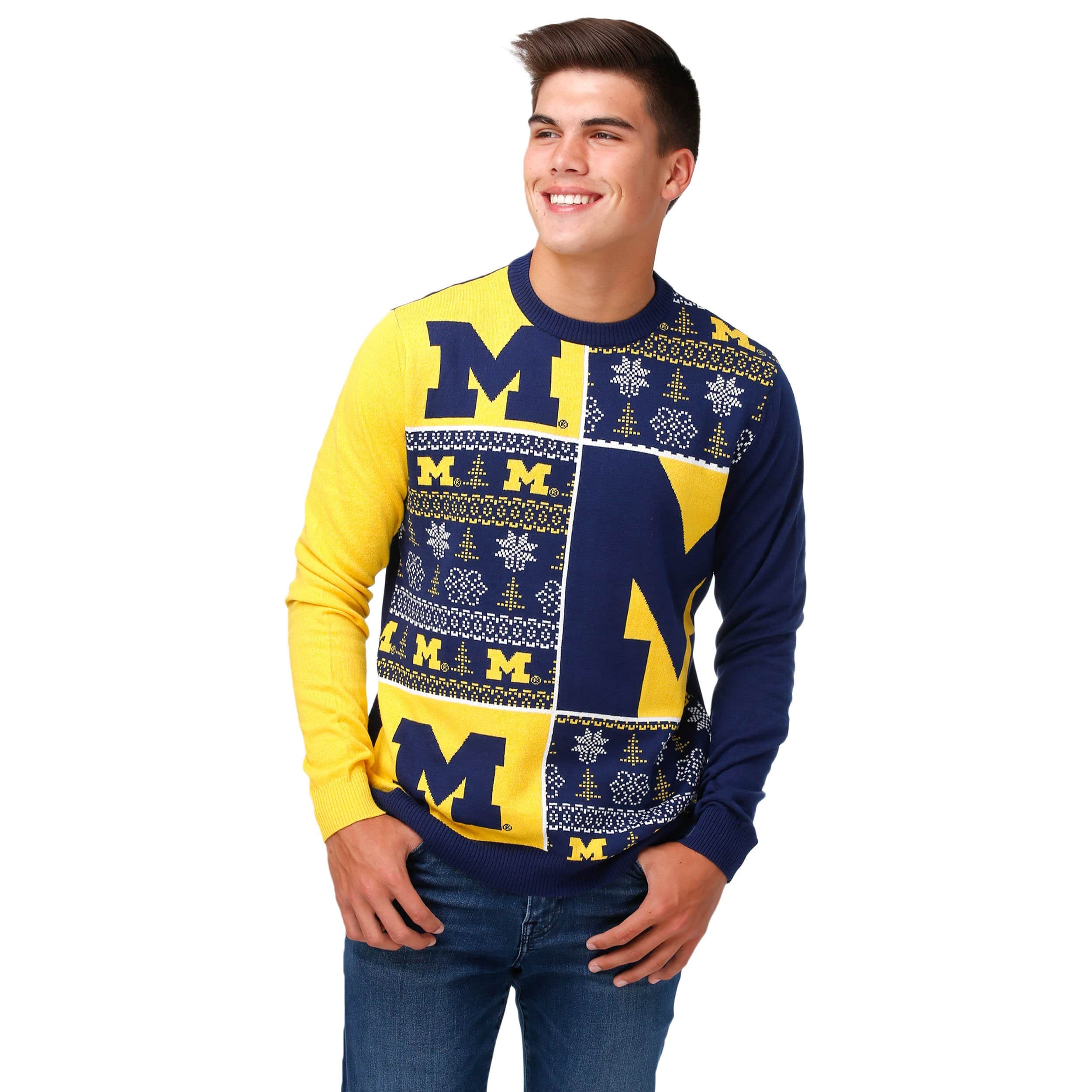 Michigan Wolverines NCAA Mens Busy Block Snowfall Sweater - Image 2