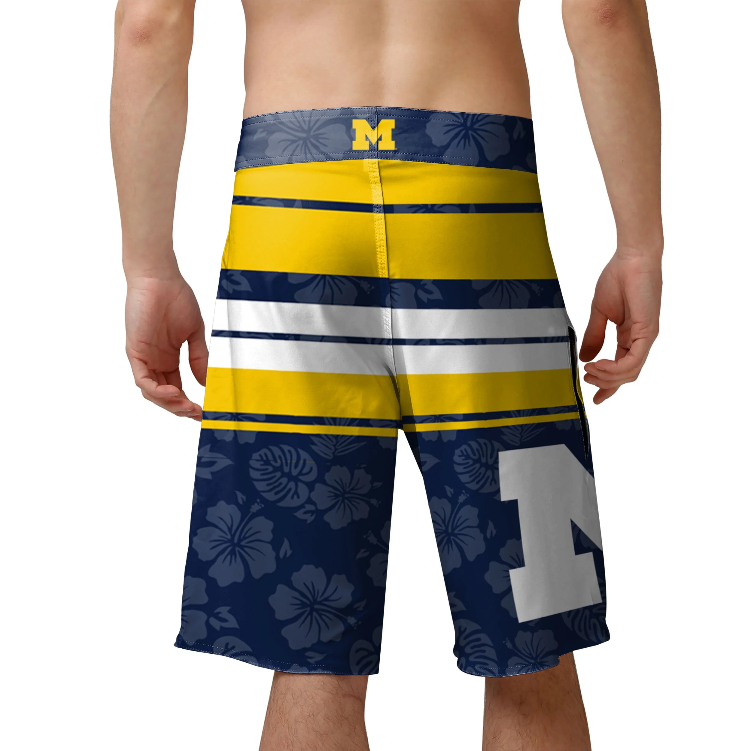Michigan Wolverines NCAA Mens Hibiscus Boardwalk Stripe Boardshorts - Image 3