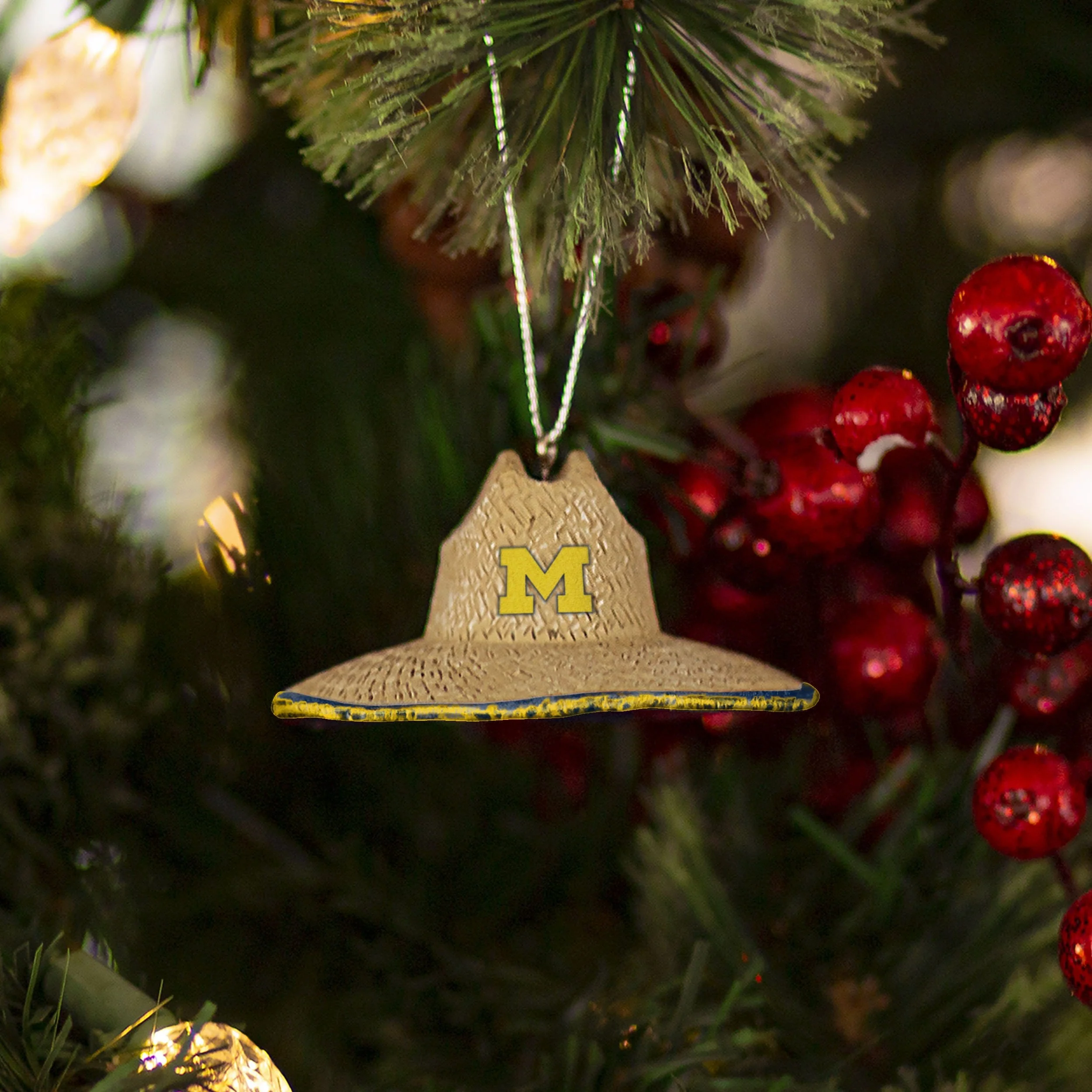 Michigan Wolverines NCAA Straw Hat Ornament - Image 3