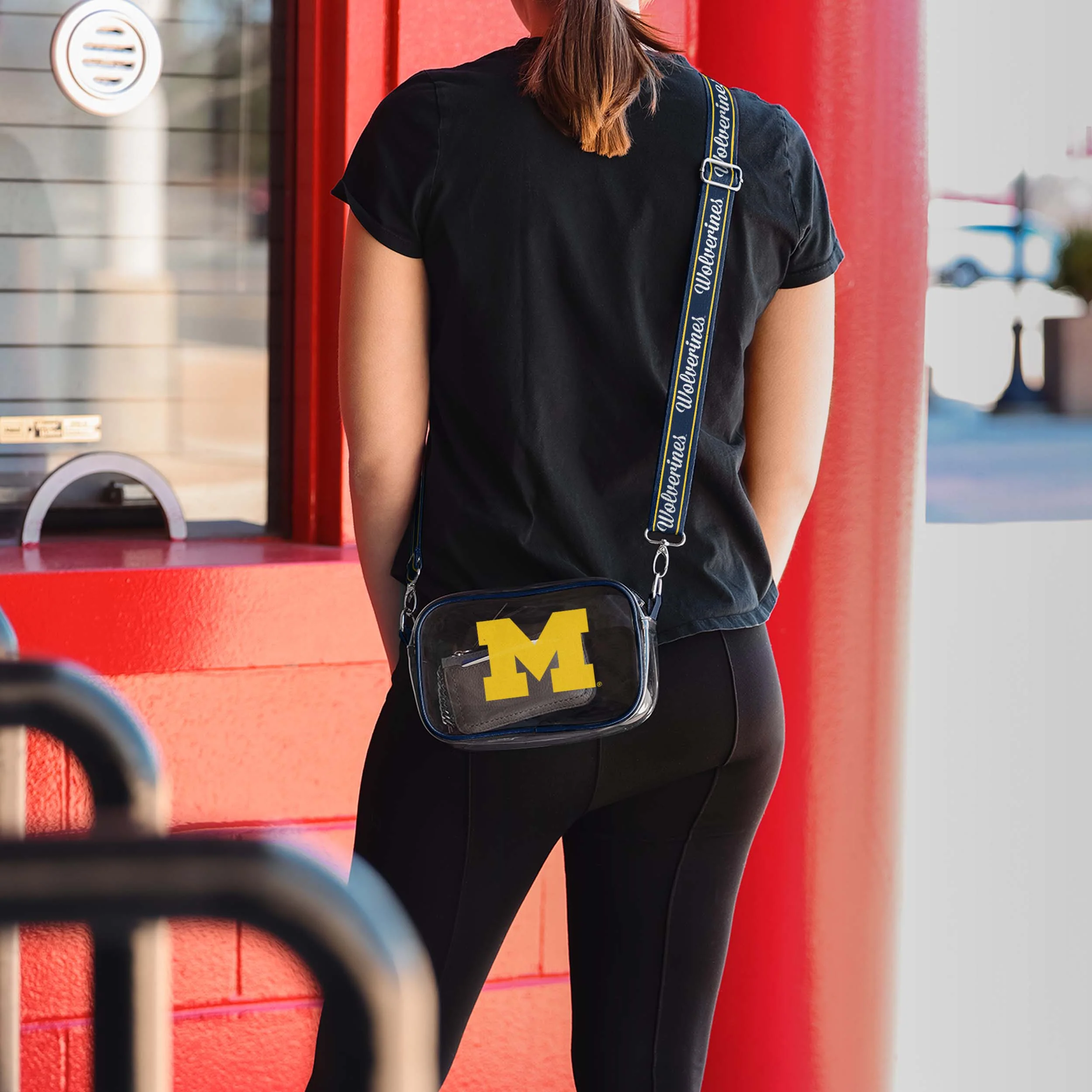Michigan Wolverines NCAA Team Stripe Clear Crossbody Bag - Image 3