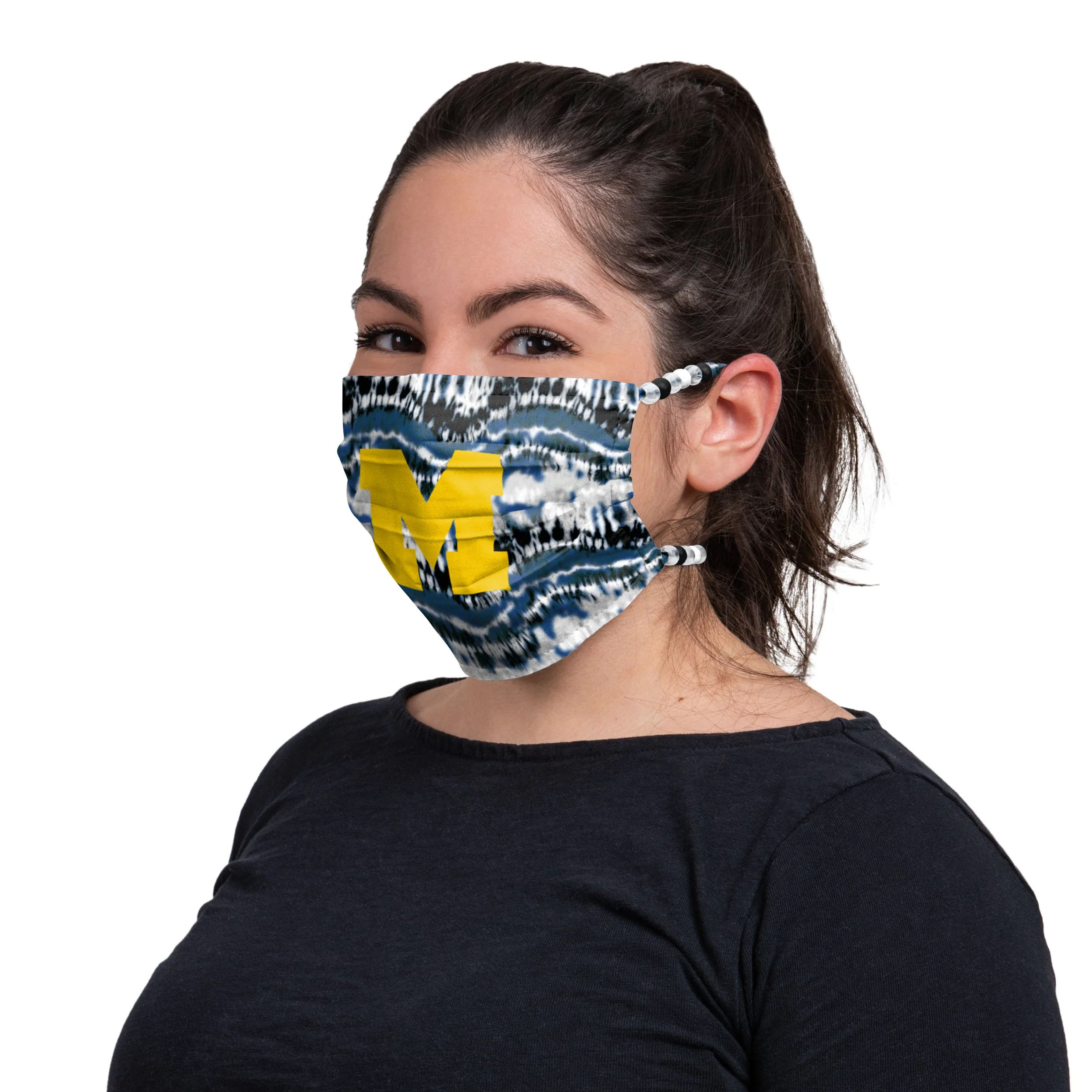 Michigan Wolverines NCAA Tie-Dye Beaded Tie-Back Face Cover - Image 3