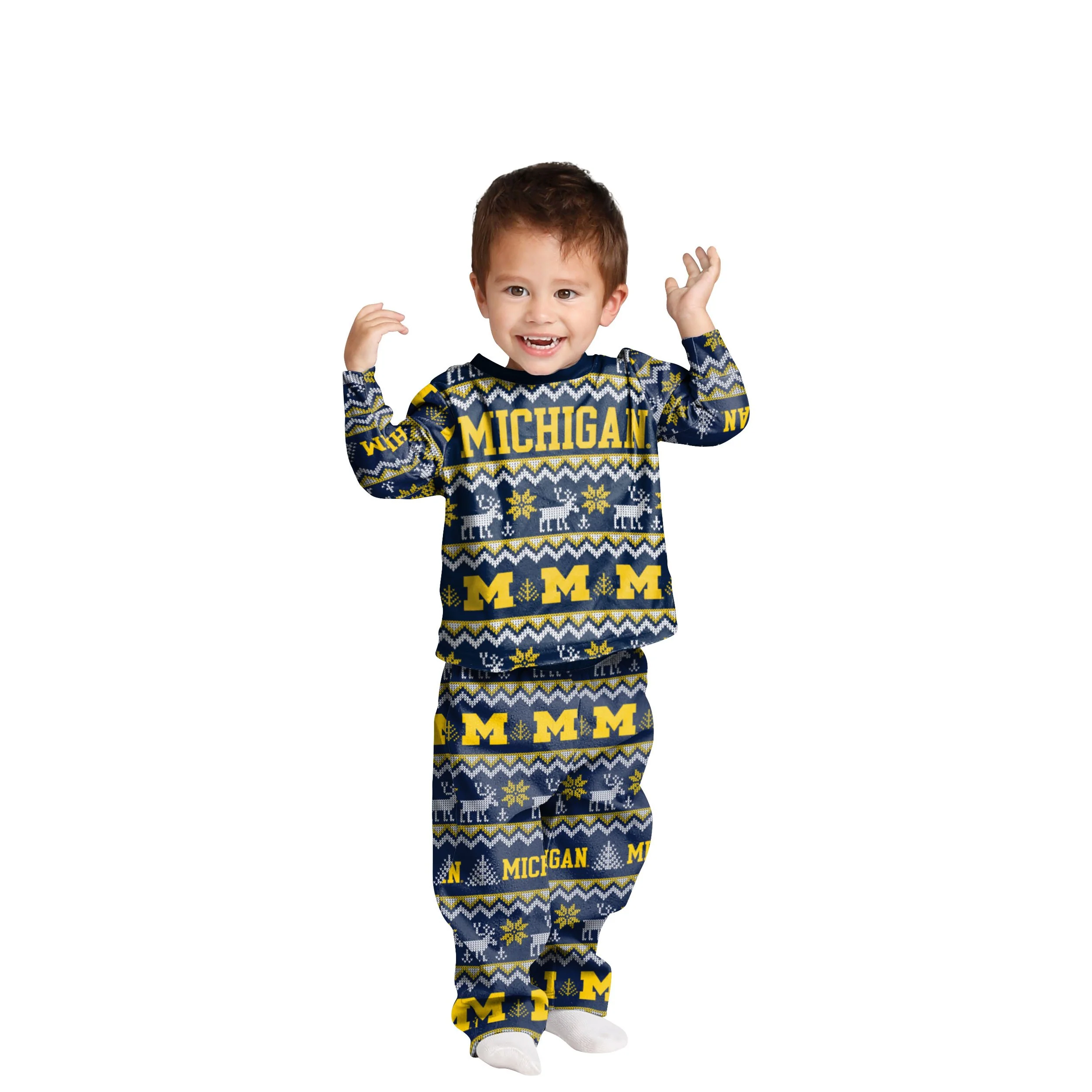 Michigan Wolverines NCAA Ugly Pattern Family Holiday Pajamas - Image 3