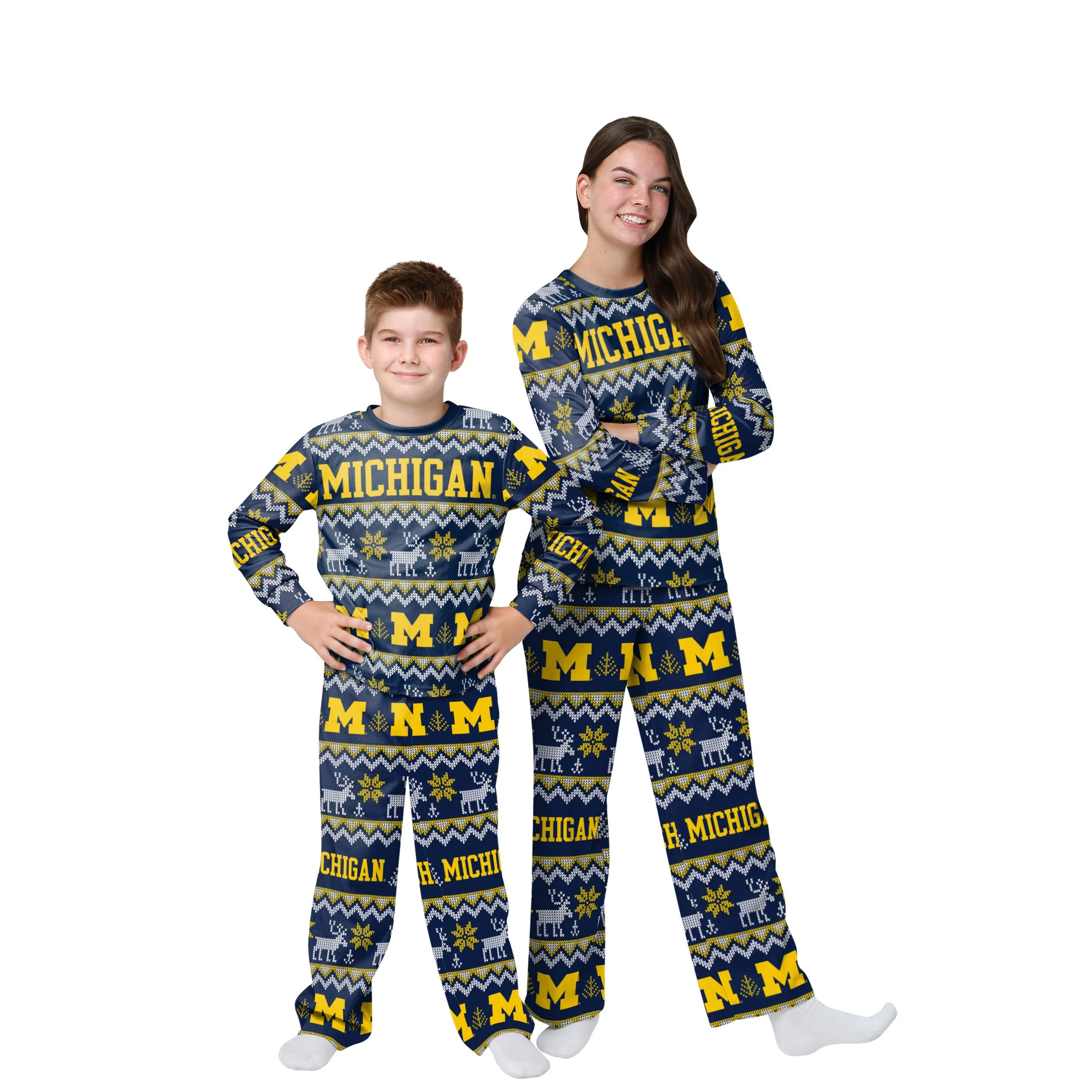 Michigan Wolverines NCAA Ugly Pattern Family Holiday Pajamas - Image 4