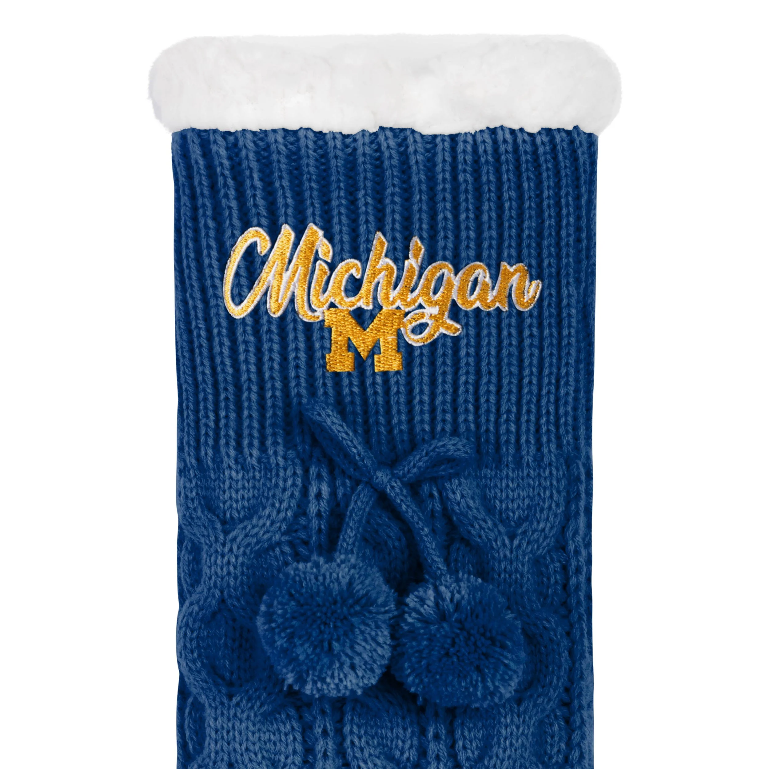 Michigan Wolverines NCAA Womens Cable Knit Footy Slipper Socks - Image 3