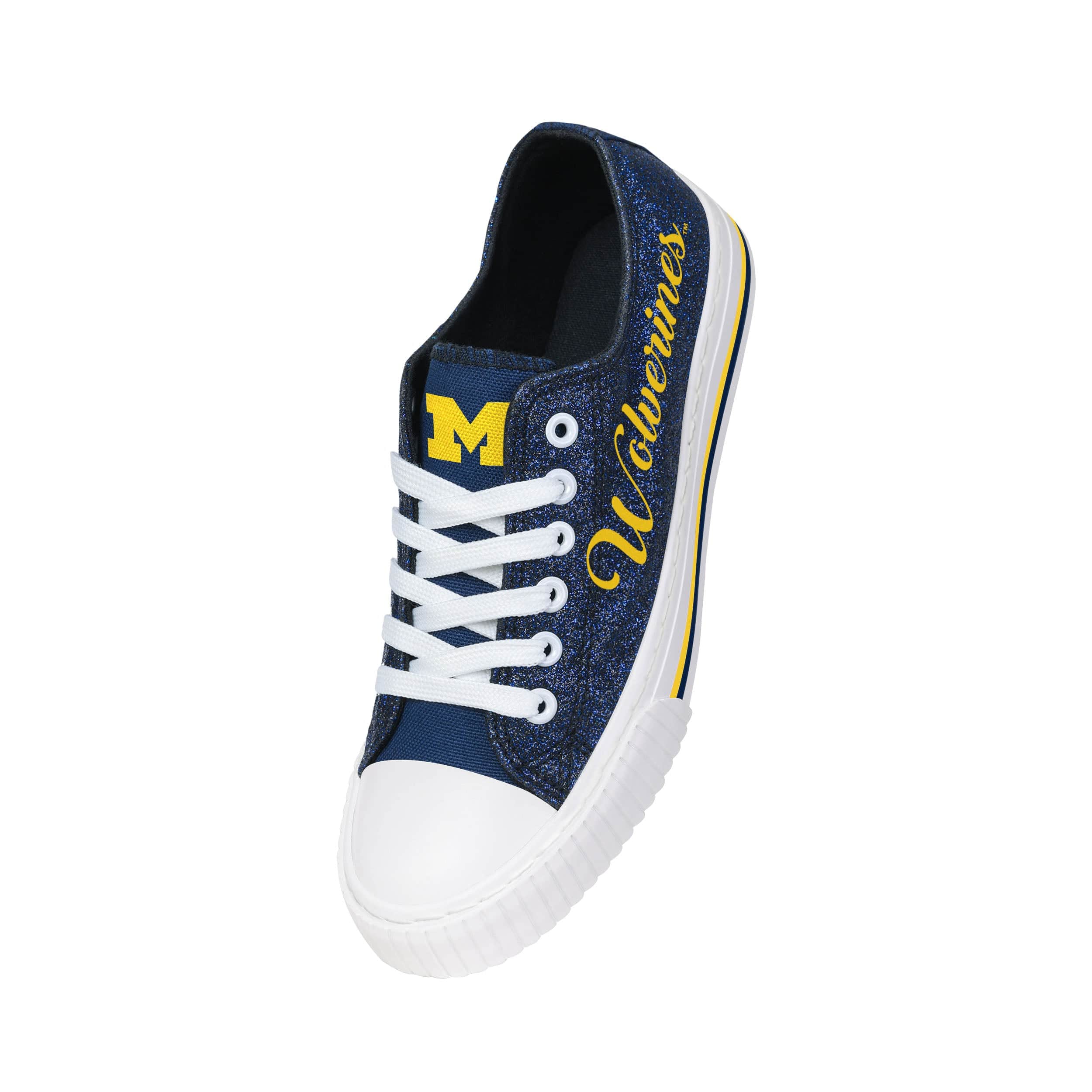 Michigan Wolverines NCAA Womens Color Glitter Low Top Canvas Shoes - Image 3