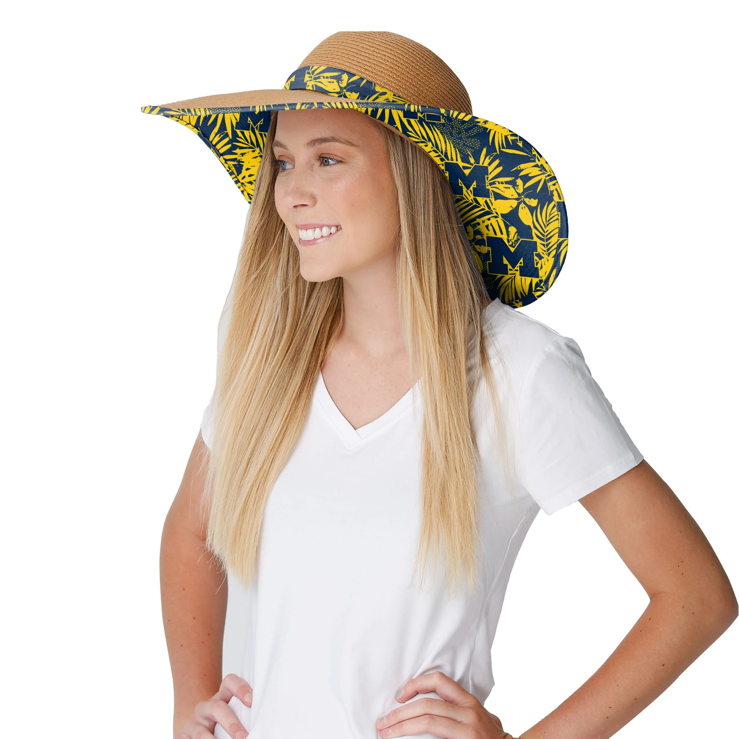 Michigan Wolverines NCAA Womens Floral Straw Hat - Image 3