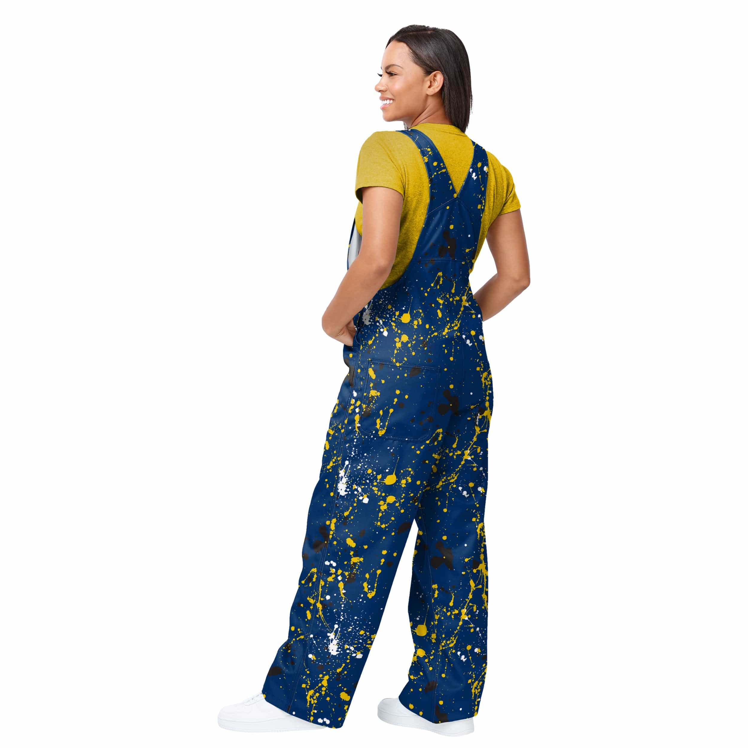 Michigan Wolverines NCAA Womens Paint Splatter Bib Overalls - Image 2