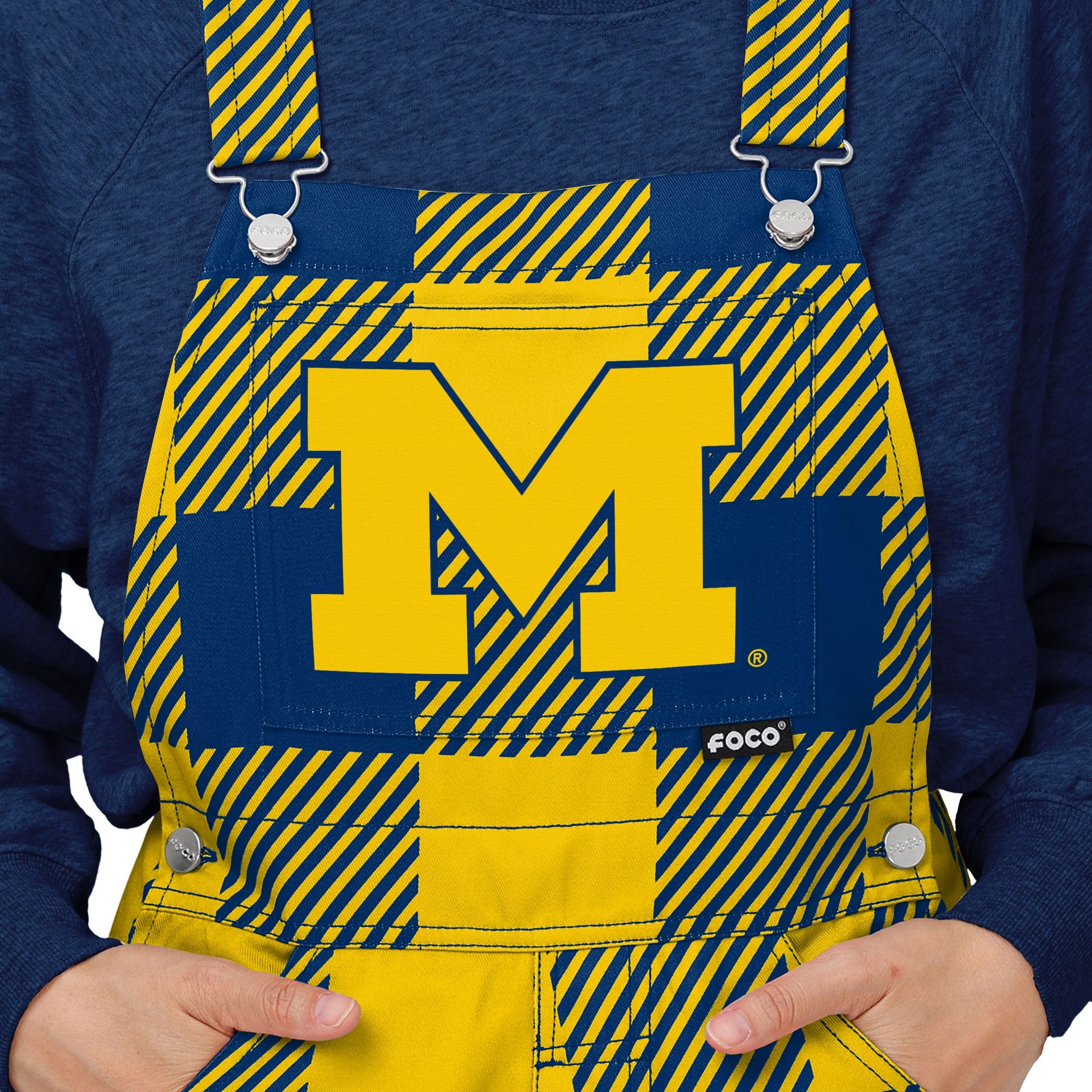 Michigan Wolverines NCAA Womens Plaid Bib Overalls - Image 4