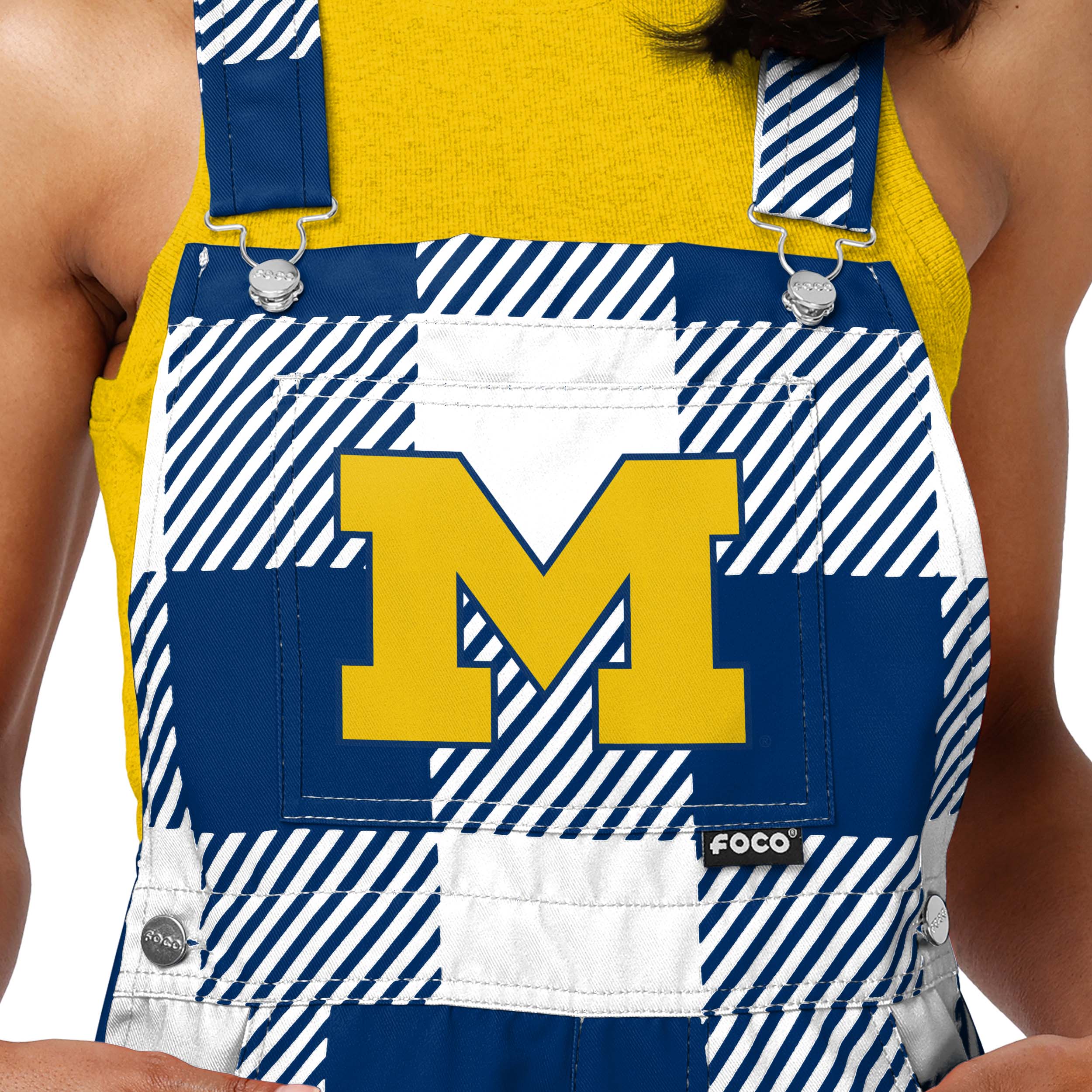 Michigan Wolverines NCAA Womens Plaid Bib Shortalls - Image 4