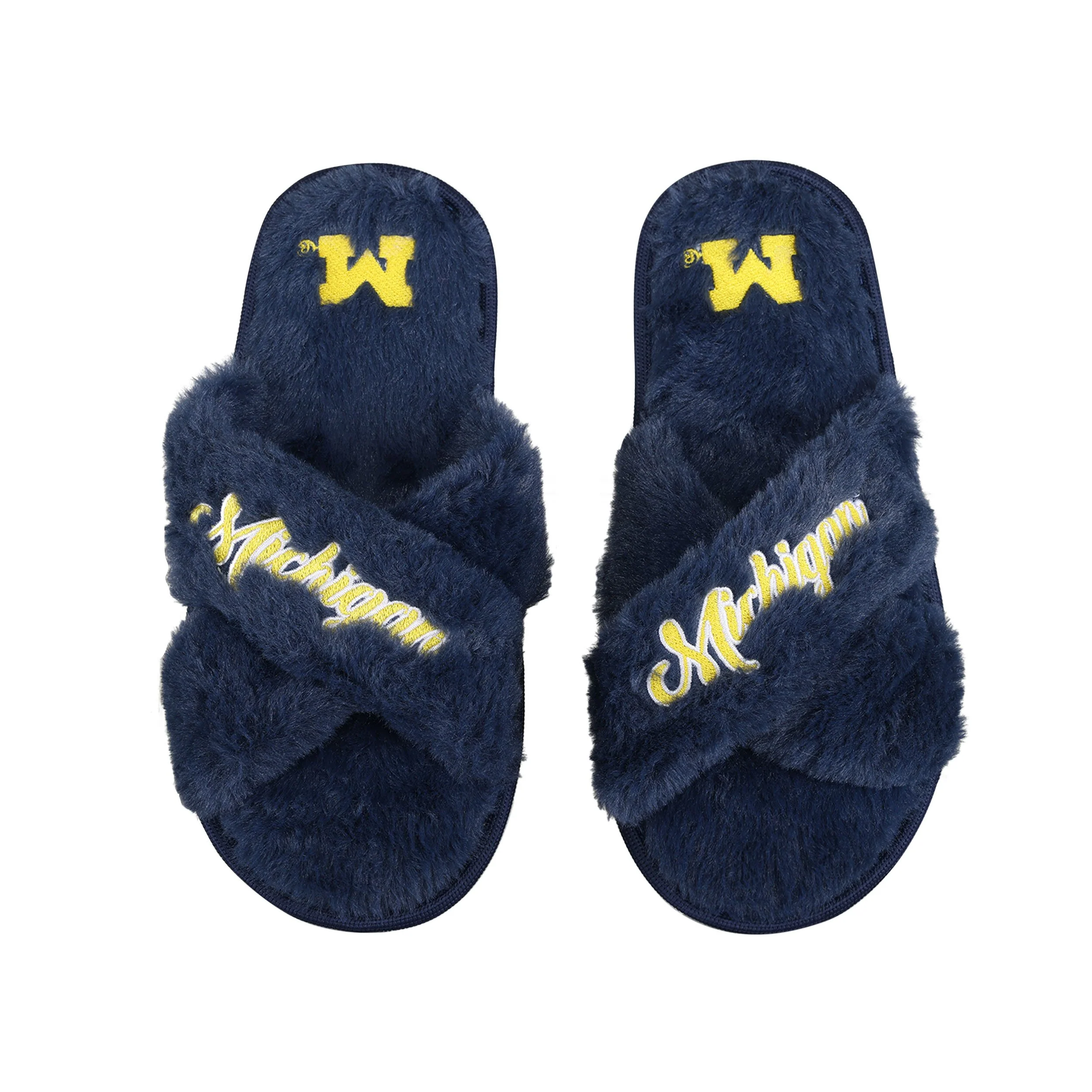 Michigan Wolverines NCAA Womens Script Wordmark Fur Cross Slide - Image 2