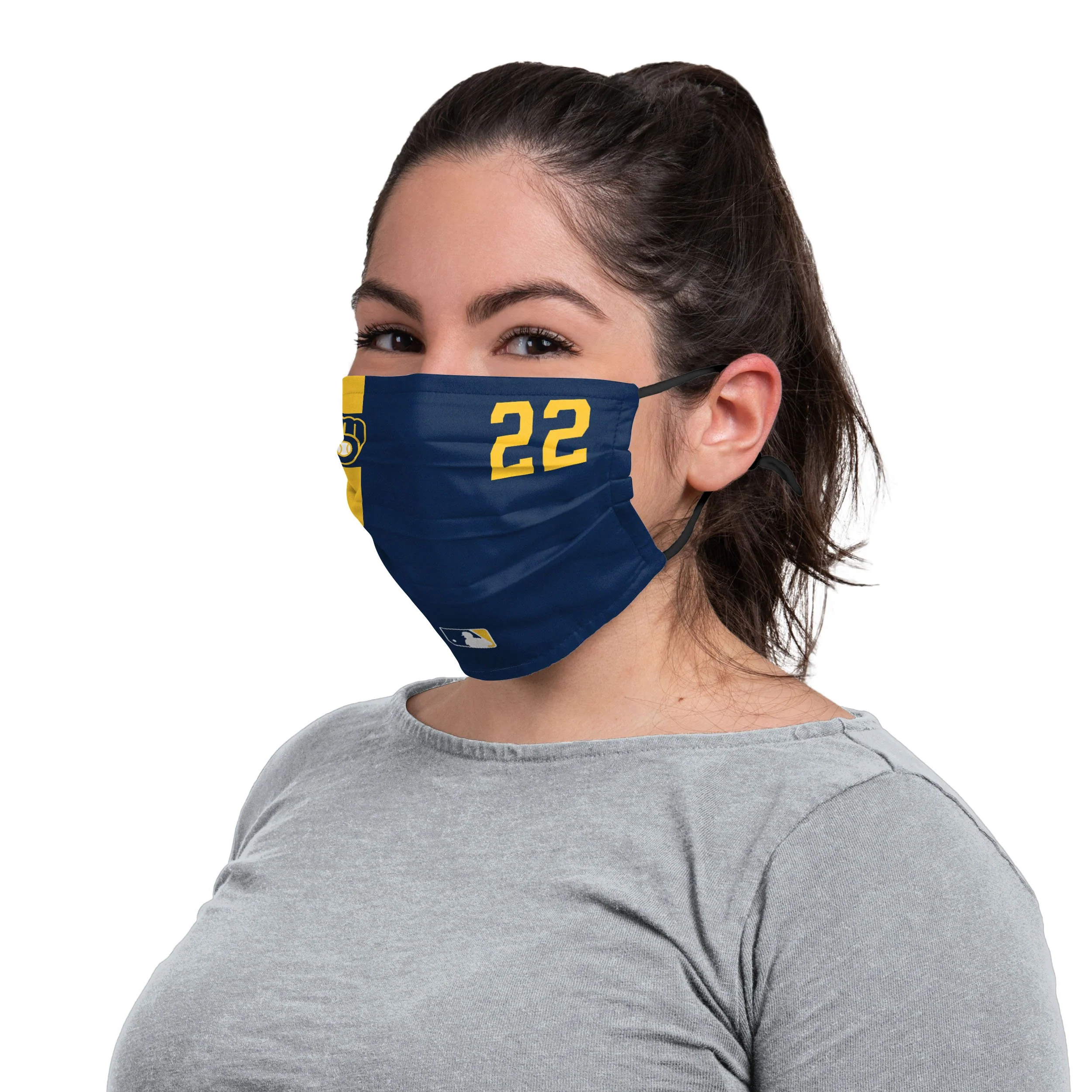 Milwaukee Brewers MLB Christian Yelich On-Field Adjustable Navy Face Cover - Image 3