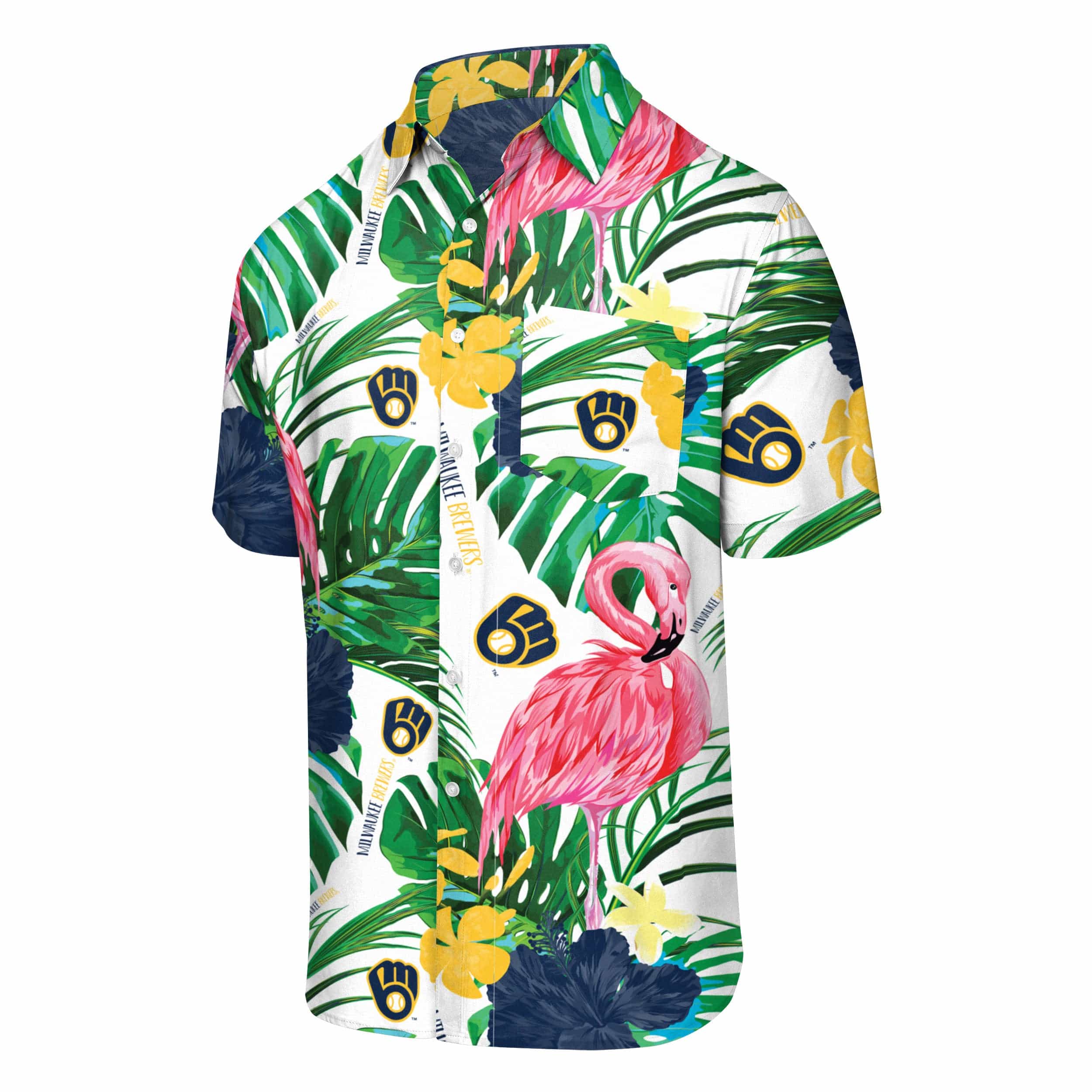 Milwaukee Brewers MLB Mens Flamingo Button Up Shirt - Image 4