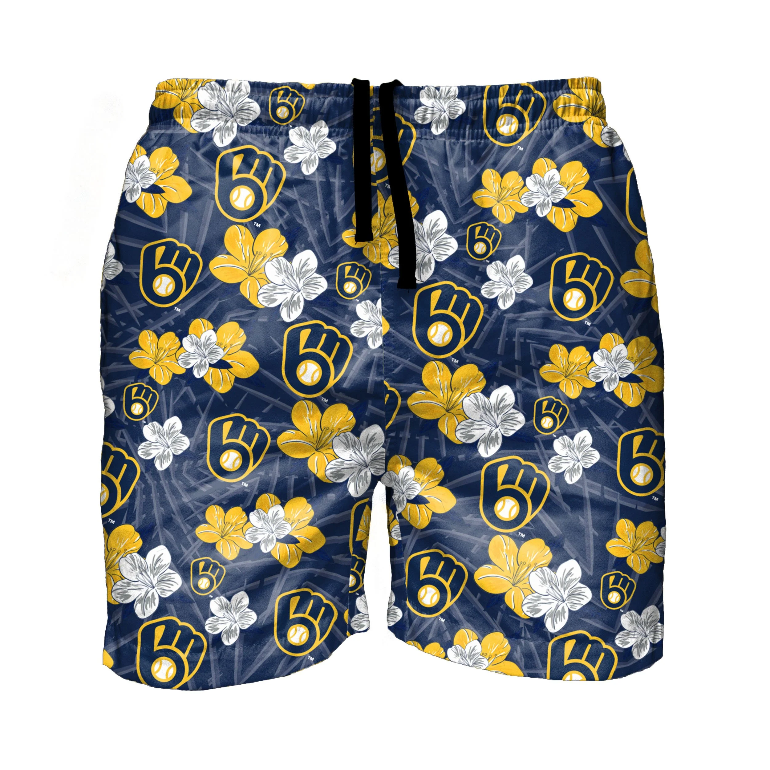 Milwaukee Brewers MLB Mens Hibiscus Slim Fit 5.5" Swimming Trunks