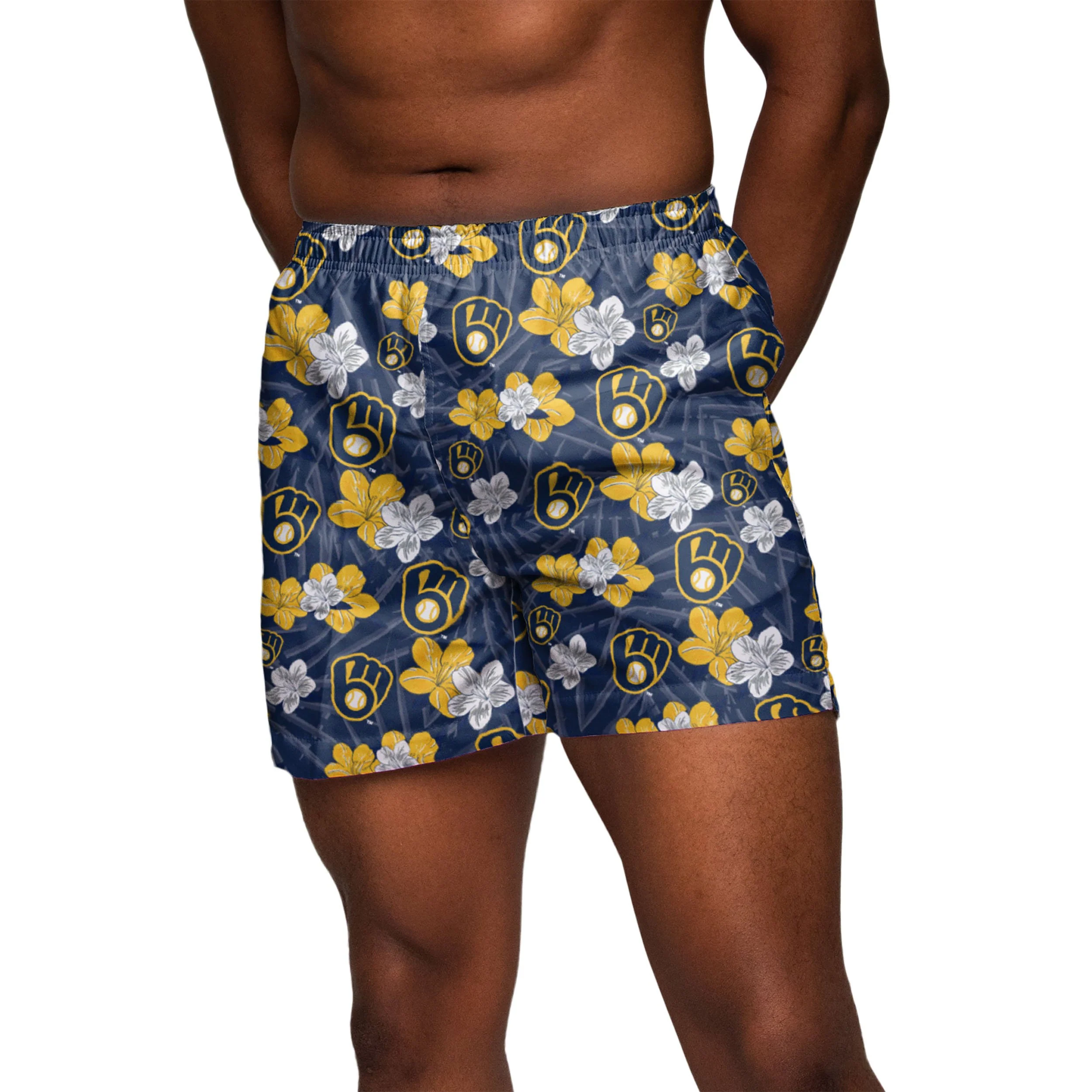 Milwaukee Brewers MLB Mens Hibiscus Slim Fit 5.5" Swimming Trunks - Image 3