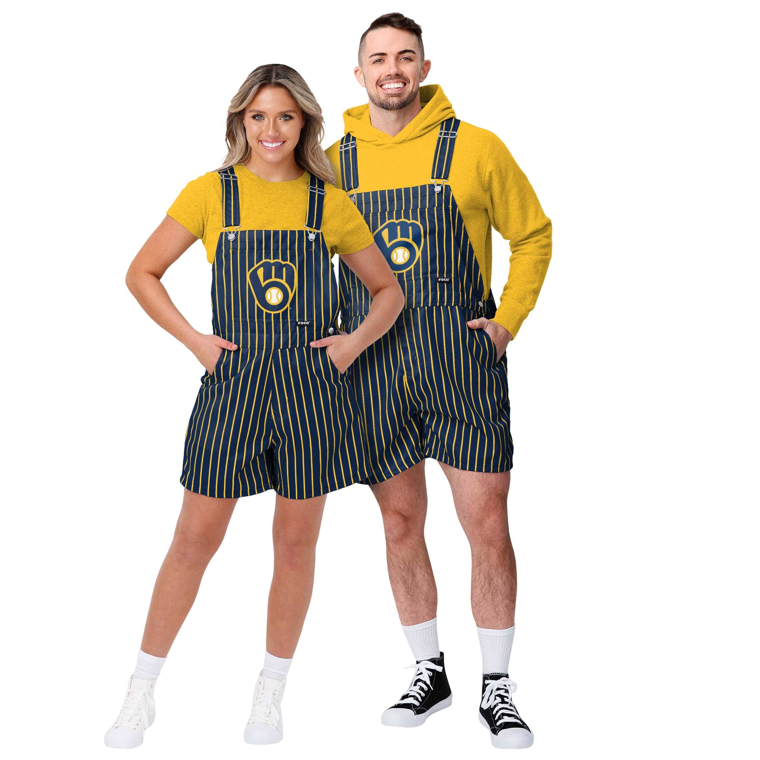 Milwaukee Brewers MLB Mens Pinstripe Bib Shortalls - Image 3