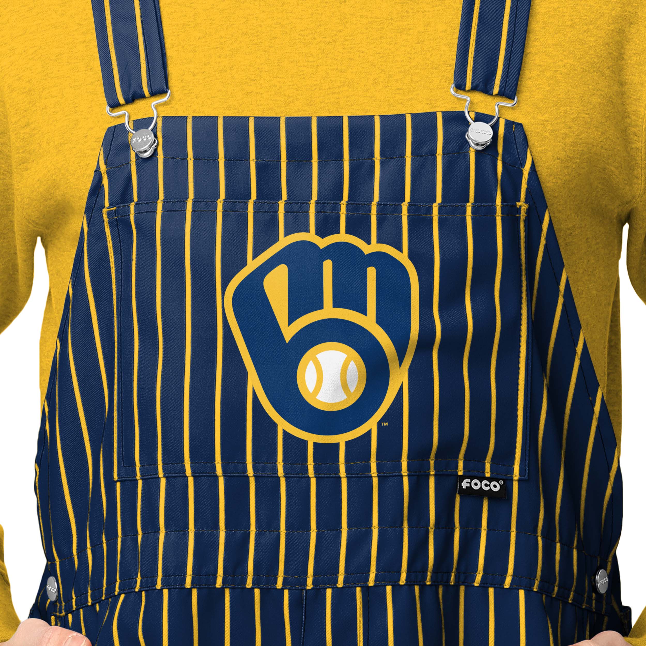 Milwaukee Brewers MLB Mens Pinstripe Bib Shortalls - Image 4