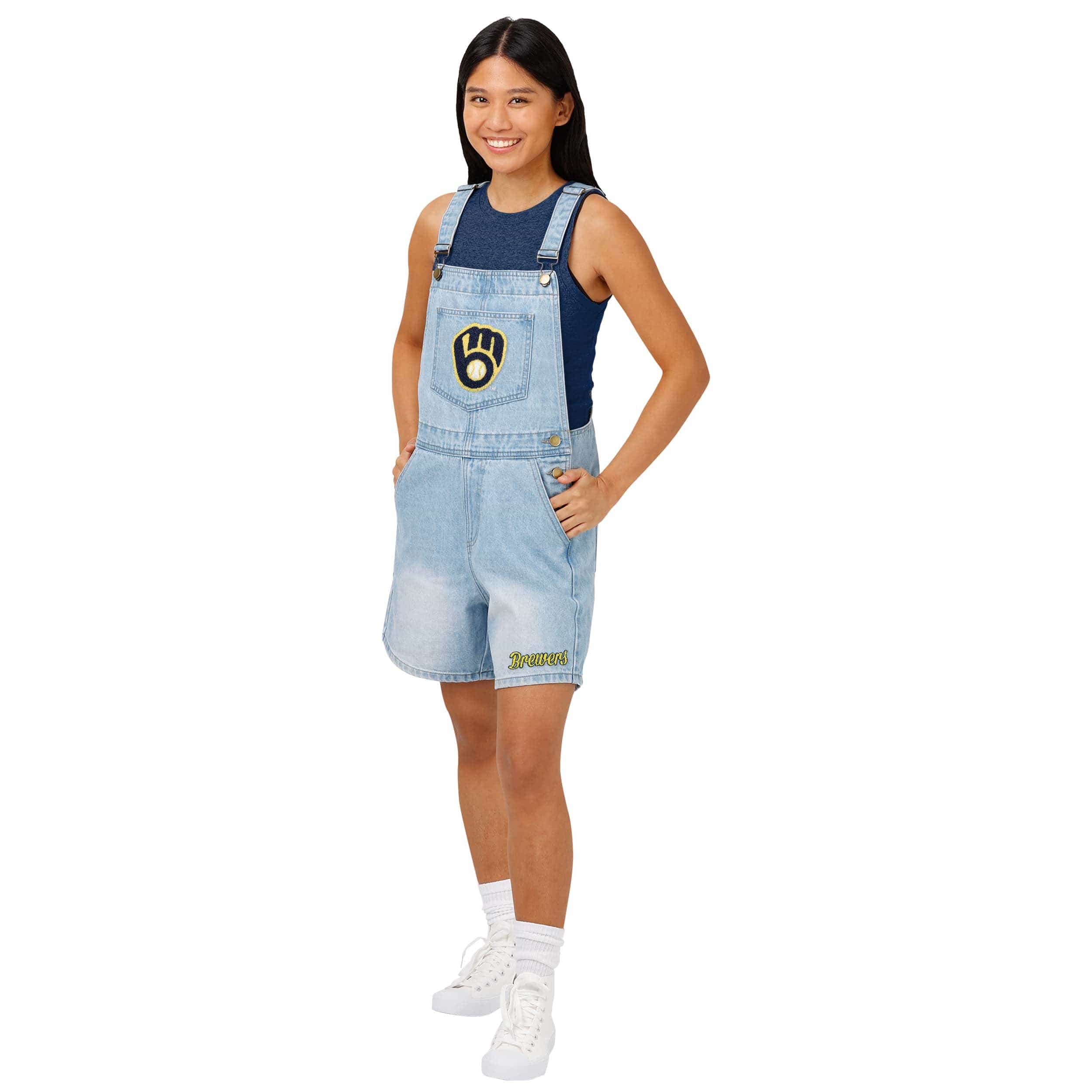 Milwaukee Brewers MLB Womens Big Logo Denim Bib Shortalls