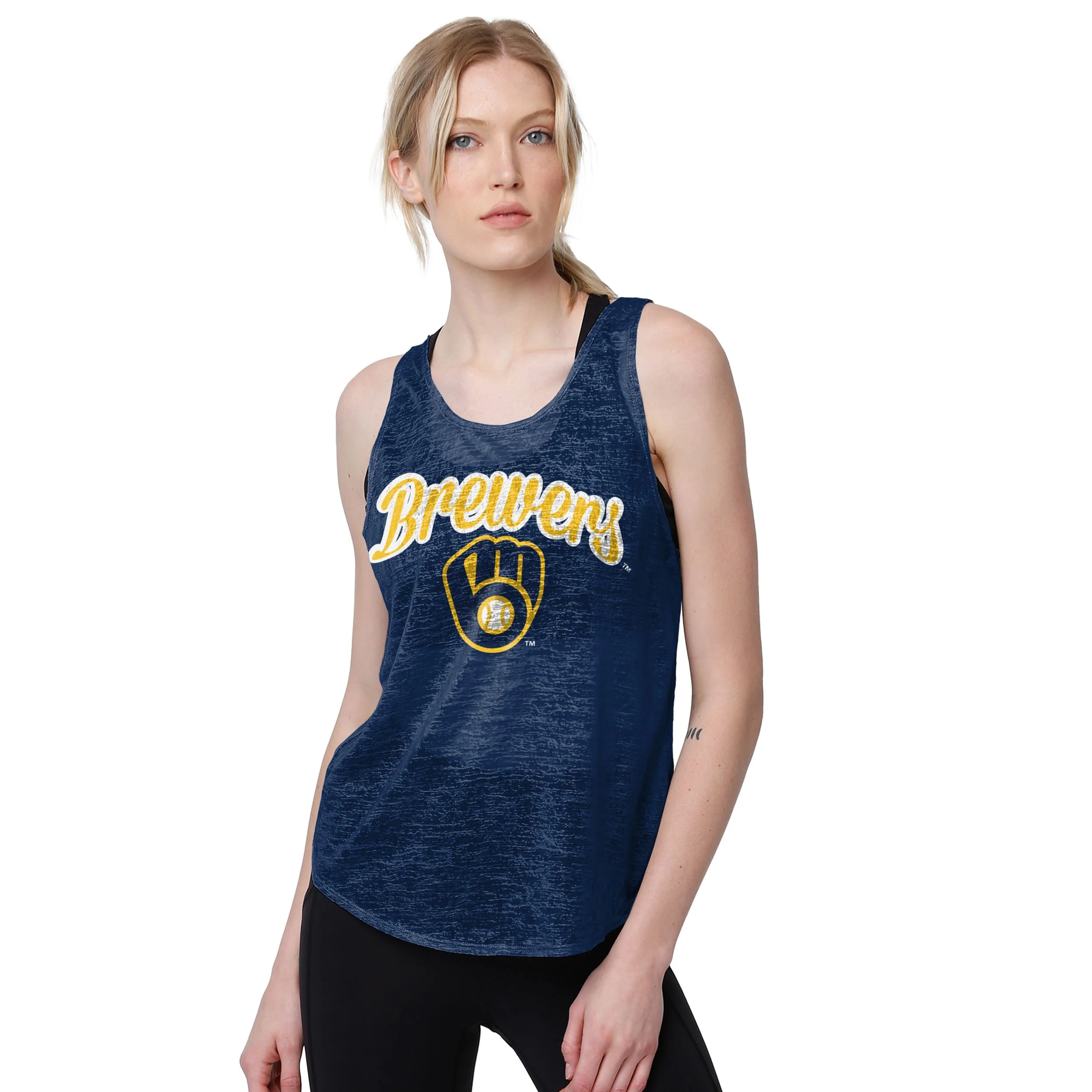 Milwaukee Brewers MLB Womens Burn Out Sleeveless Top - Image 2
