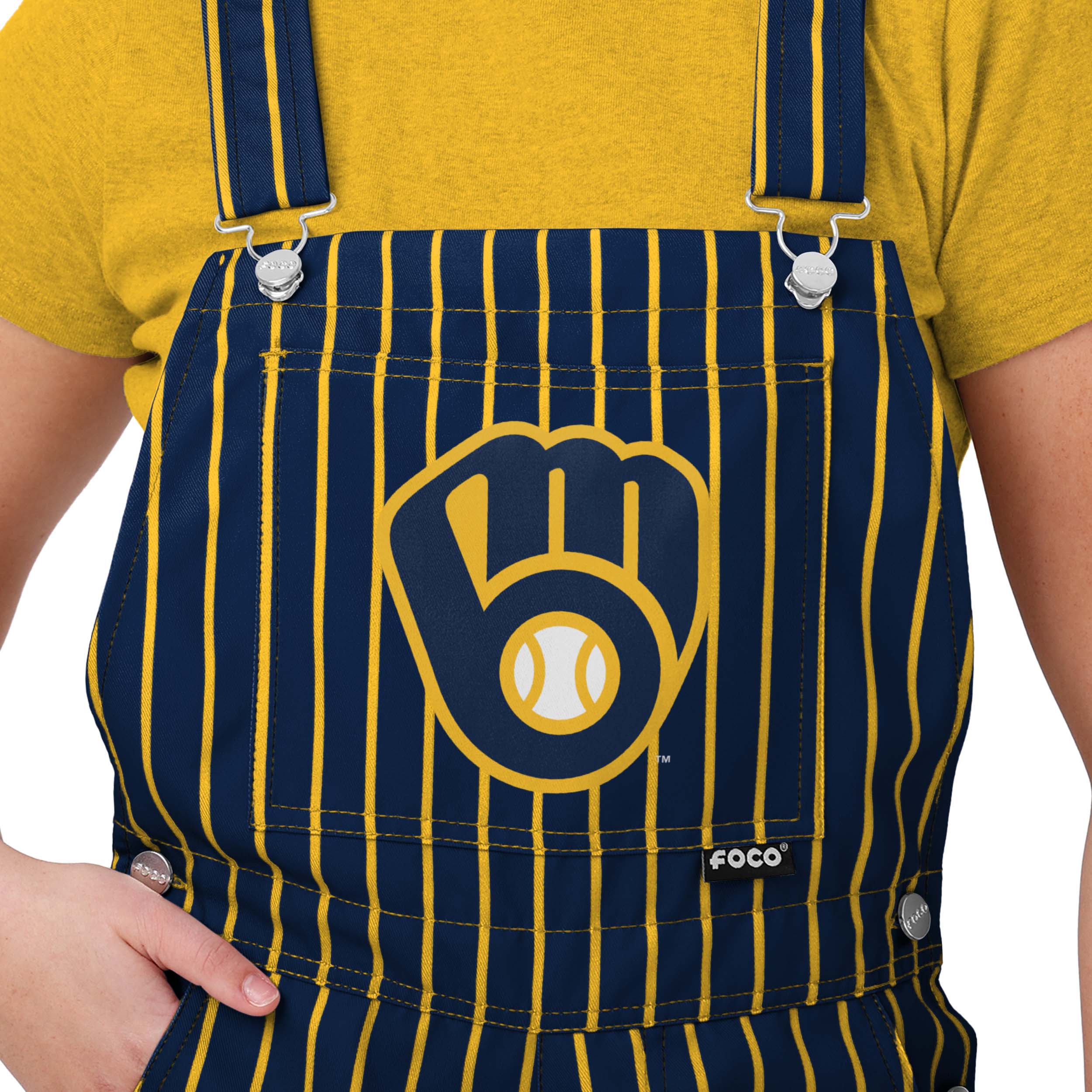 Milwaukee Brewers MLB Womens Pinstripe Bib Shortalls - Image 4