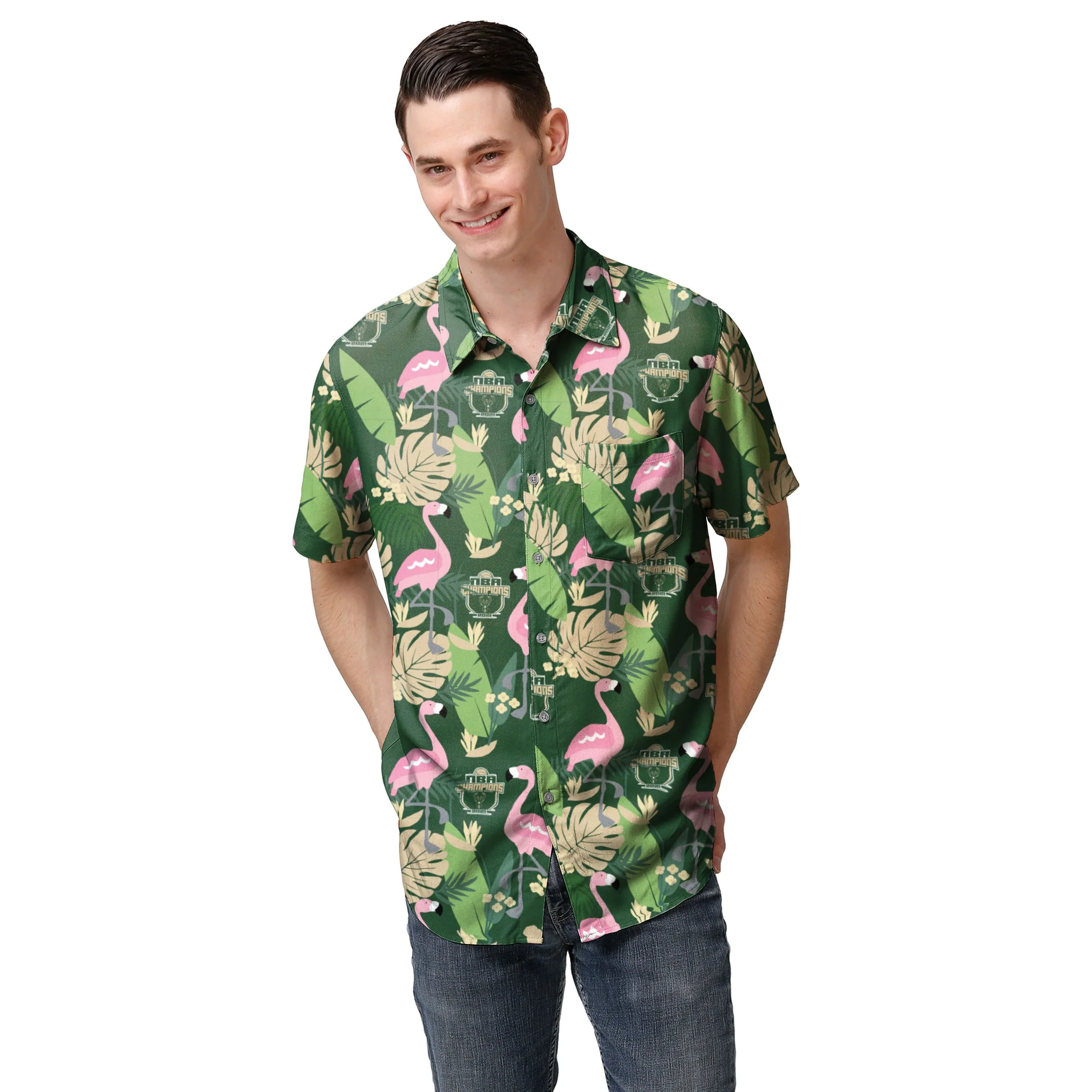Milwaukee Bucks 2021 NBA Champions Floral Button Up Shirt - Image 2