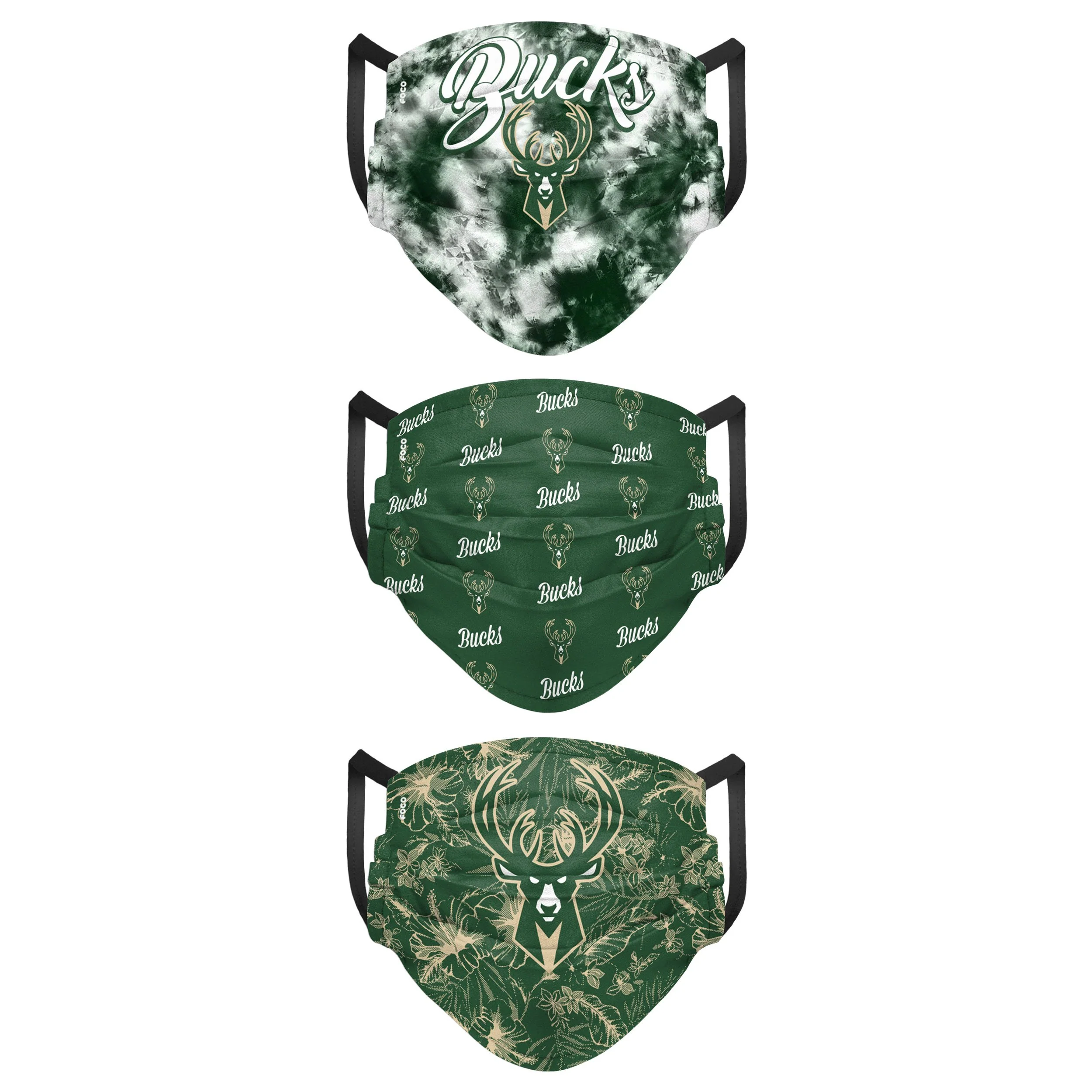 Milwaukee Bucks NBA Womens Matchday 3 Pack Face Cover - Image 2