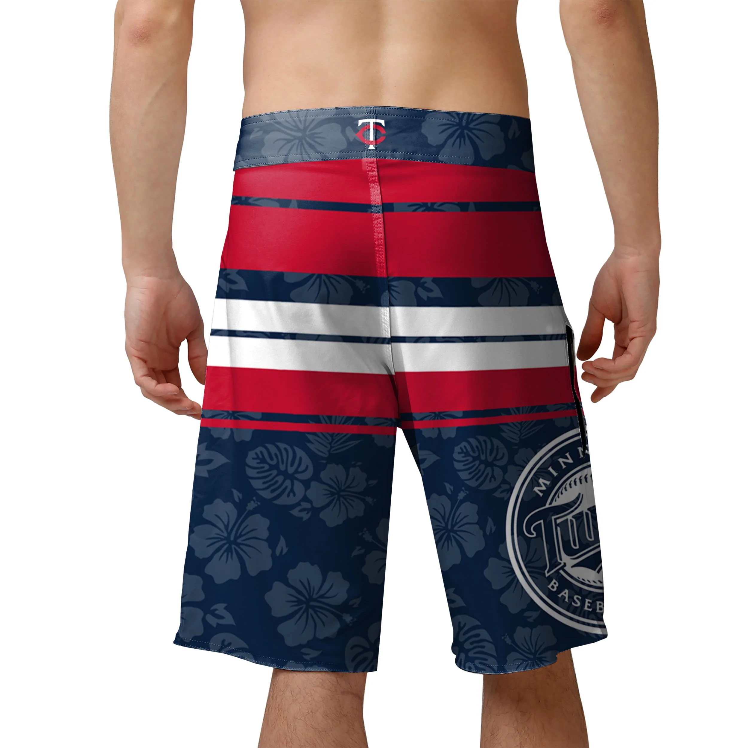 Minnesota Twins MLB Mens Hibiscus Boardwalk Stripe Boardshorts - Image 3