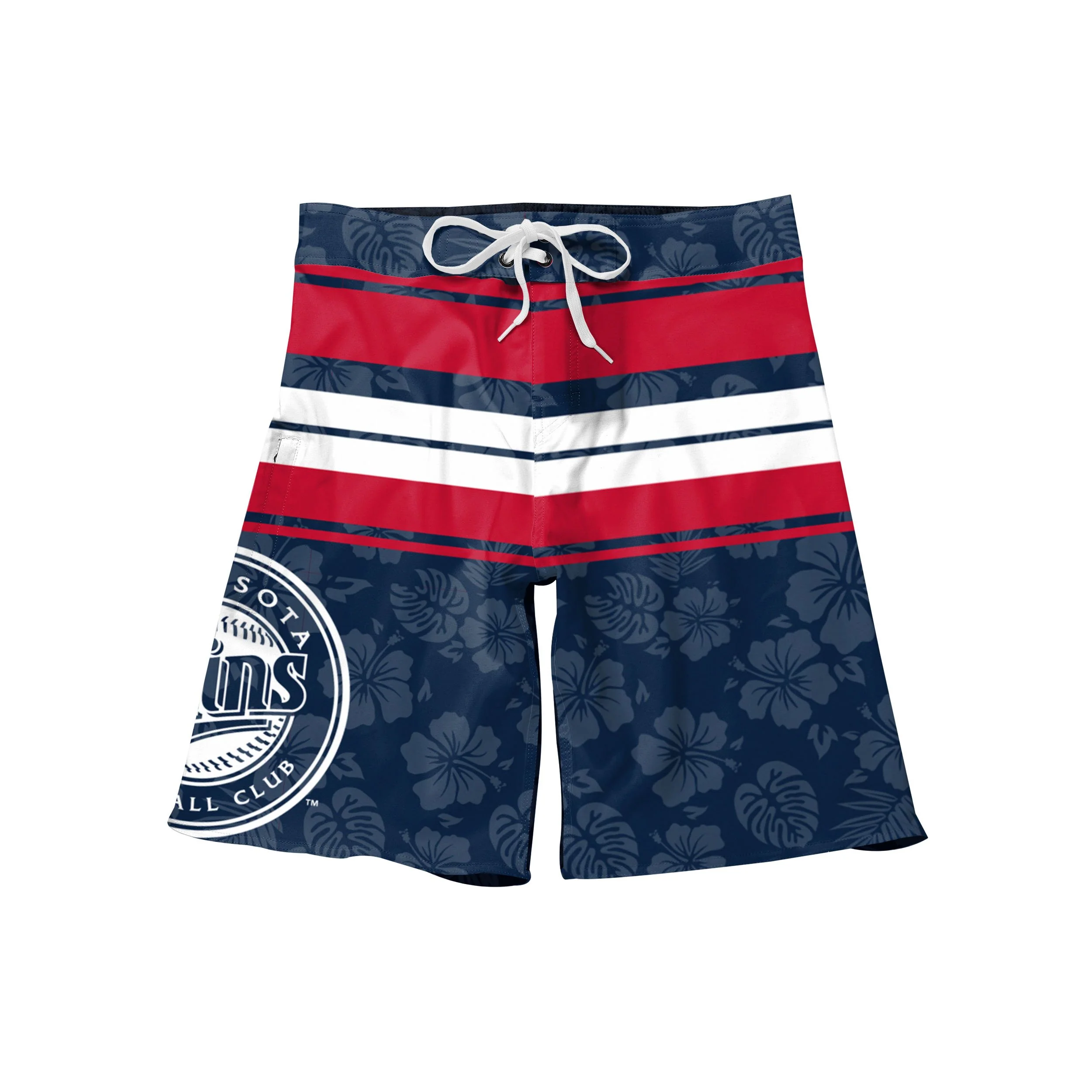 Minnesota Twins MLB Mens Hibiscus Boardwalk Stripe Boardshorts - Image 4