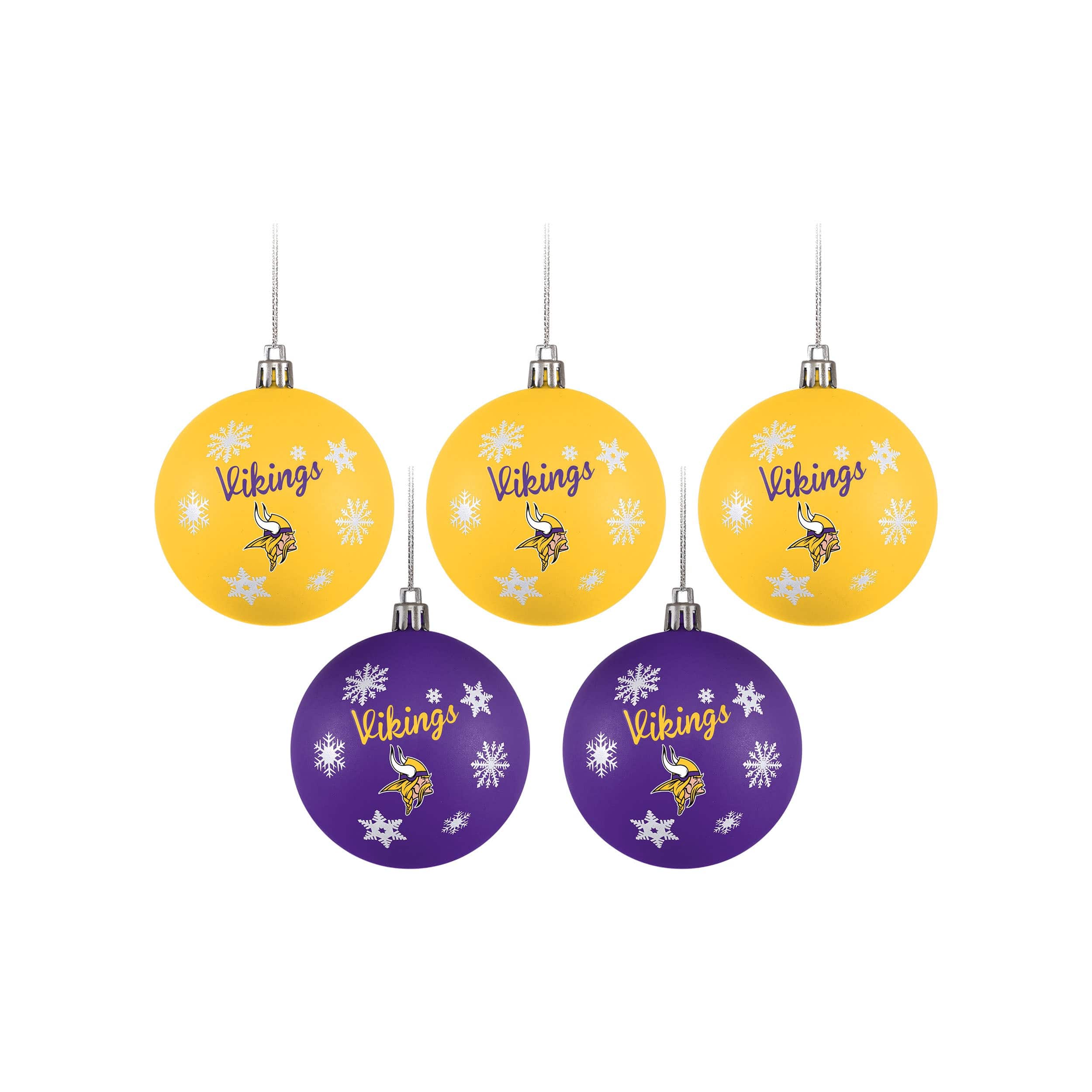 Minnesota Vikings NFL 5 Pack Shatterproof Ball Ornament Set