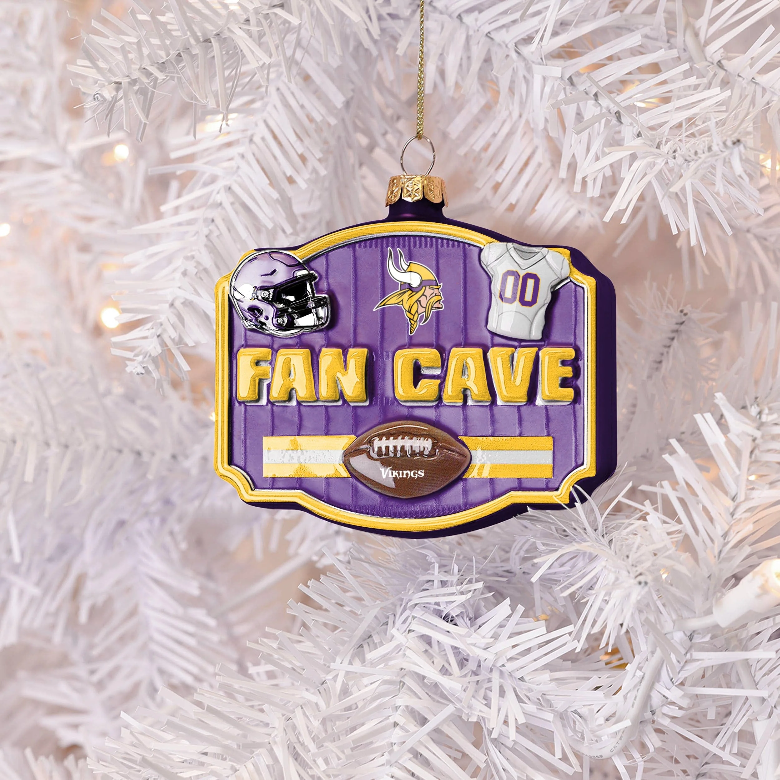 Minnesota Vikings NFL Blown Glass Fan Cave Ornament - Image 3