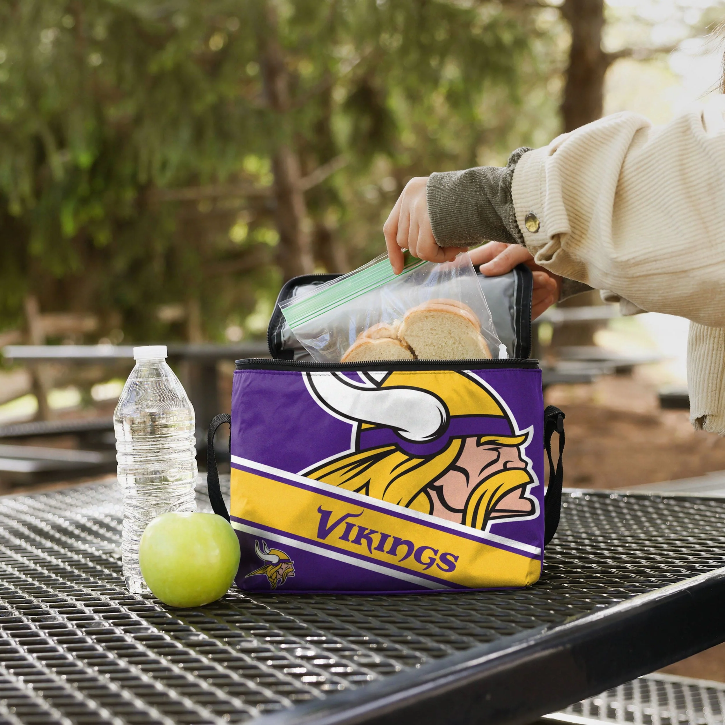 Minnesota Vikings NFL Exclusive Big Logo Stripe 6 Pack Cooler - Image 3