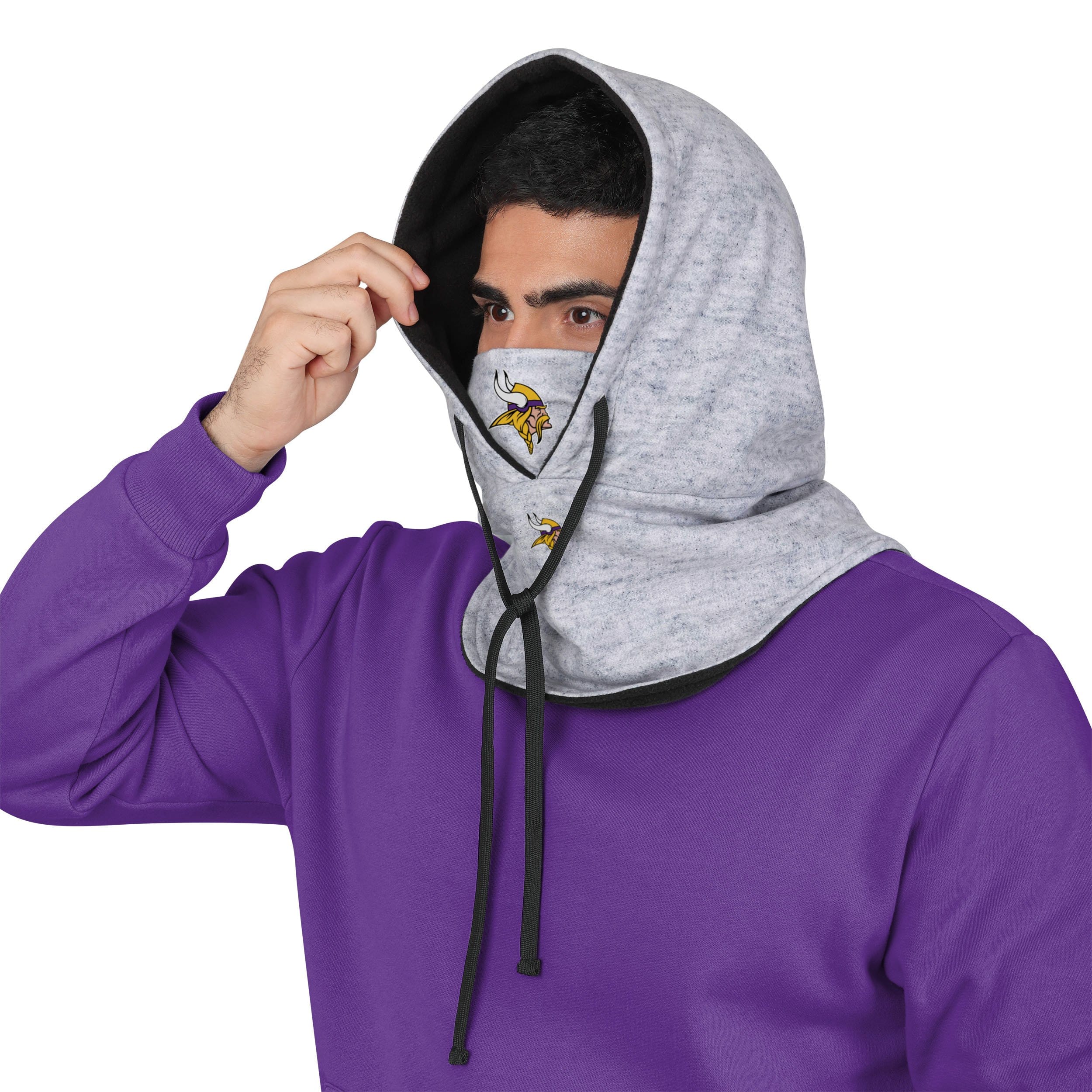 Minnesota Vikings NFL Heather Gray Drawstring Hooded Gaiter Scarf - Image 3