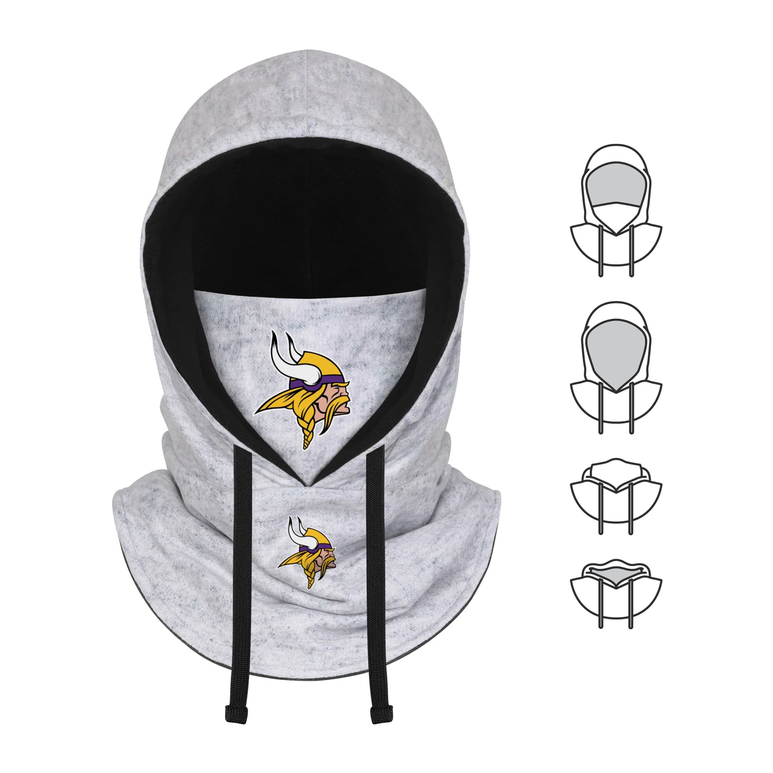 Minnesota Vikings NFL Heather Gray Drawstring Hooded Gaiter Scarf - Image 5