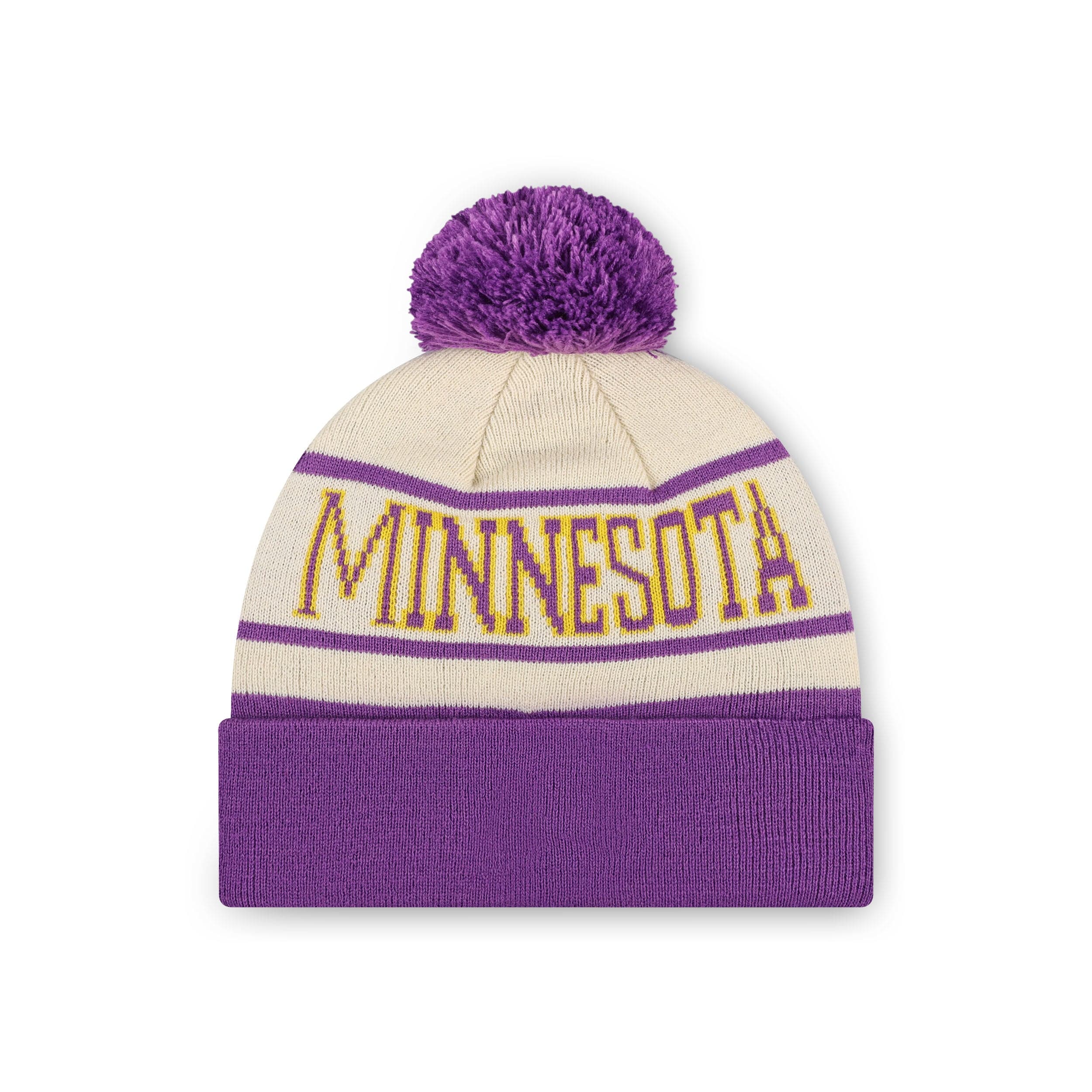 Minnesota Vikings NFL Heritage Stripe Primary Logo Pom Beanie - Image 2