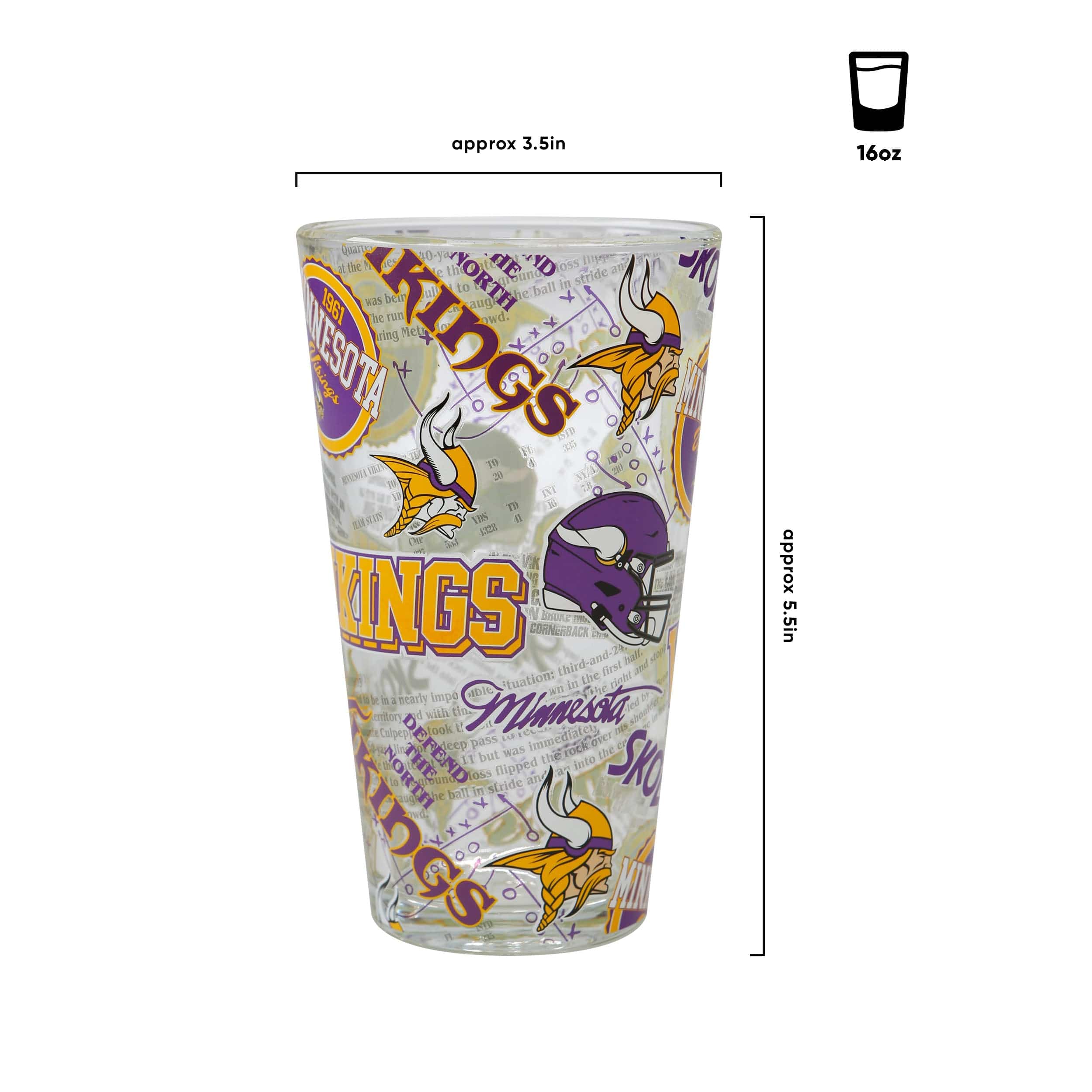 Minnesota Vikings NFL Historic Print Pint Glass - Image 3