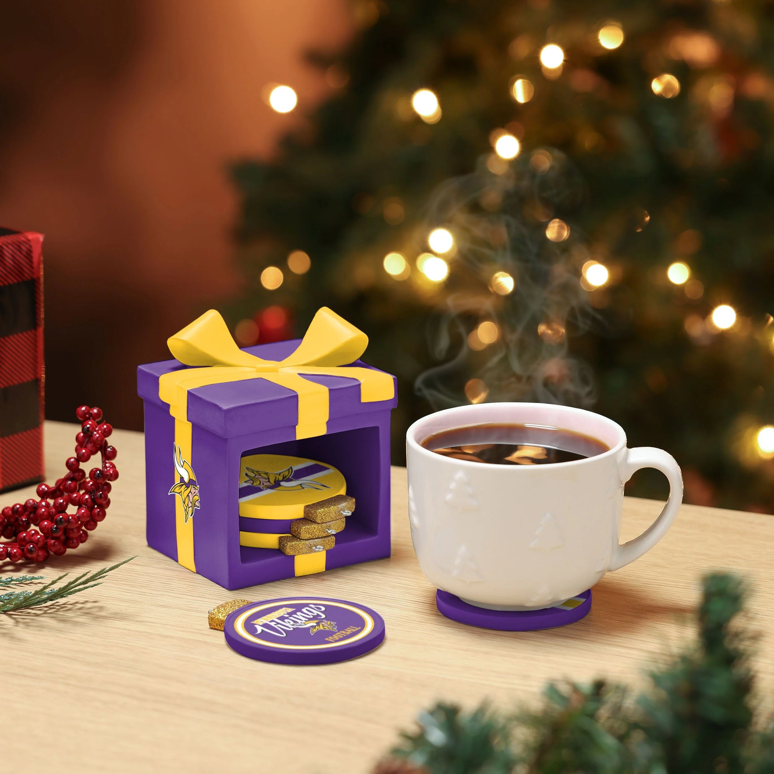 Minnesota Vikings NFL Holiday 5 Pack Coaster Set - Image 2