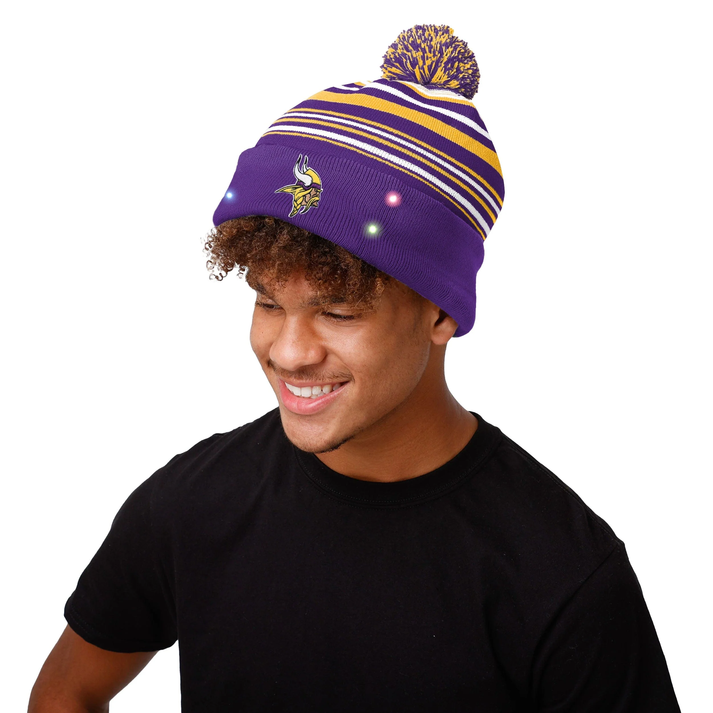 Minnesota Vikings NFL Horizontal Stripe Light Up Beanie - Image 3