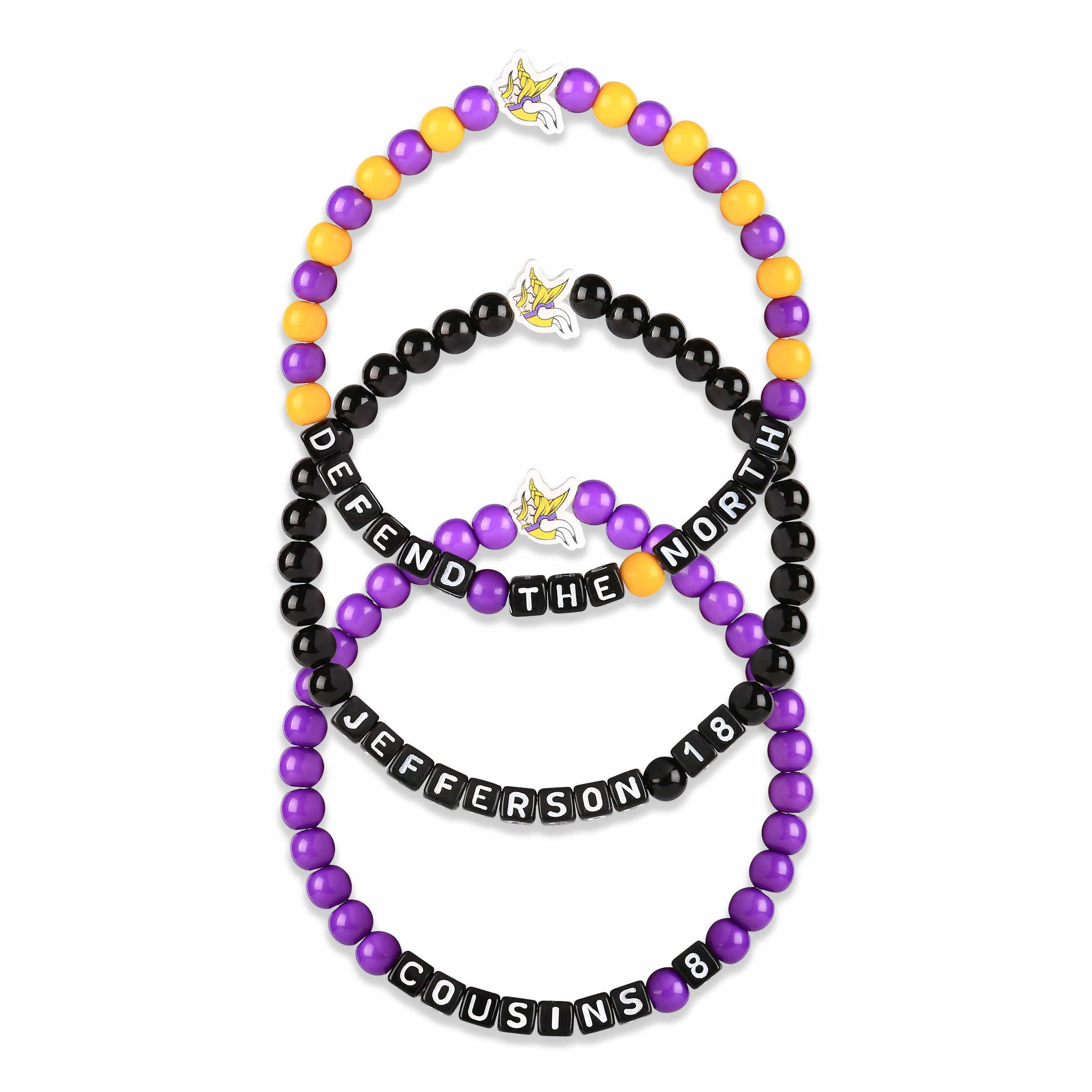 Minnesota Vikings NFL Justin Jefferson & Kirk Cousins 3 Pack Player Beaded Friendship Bracelet