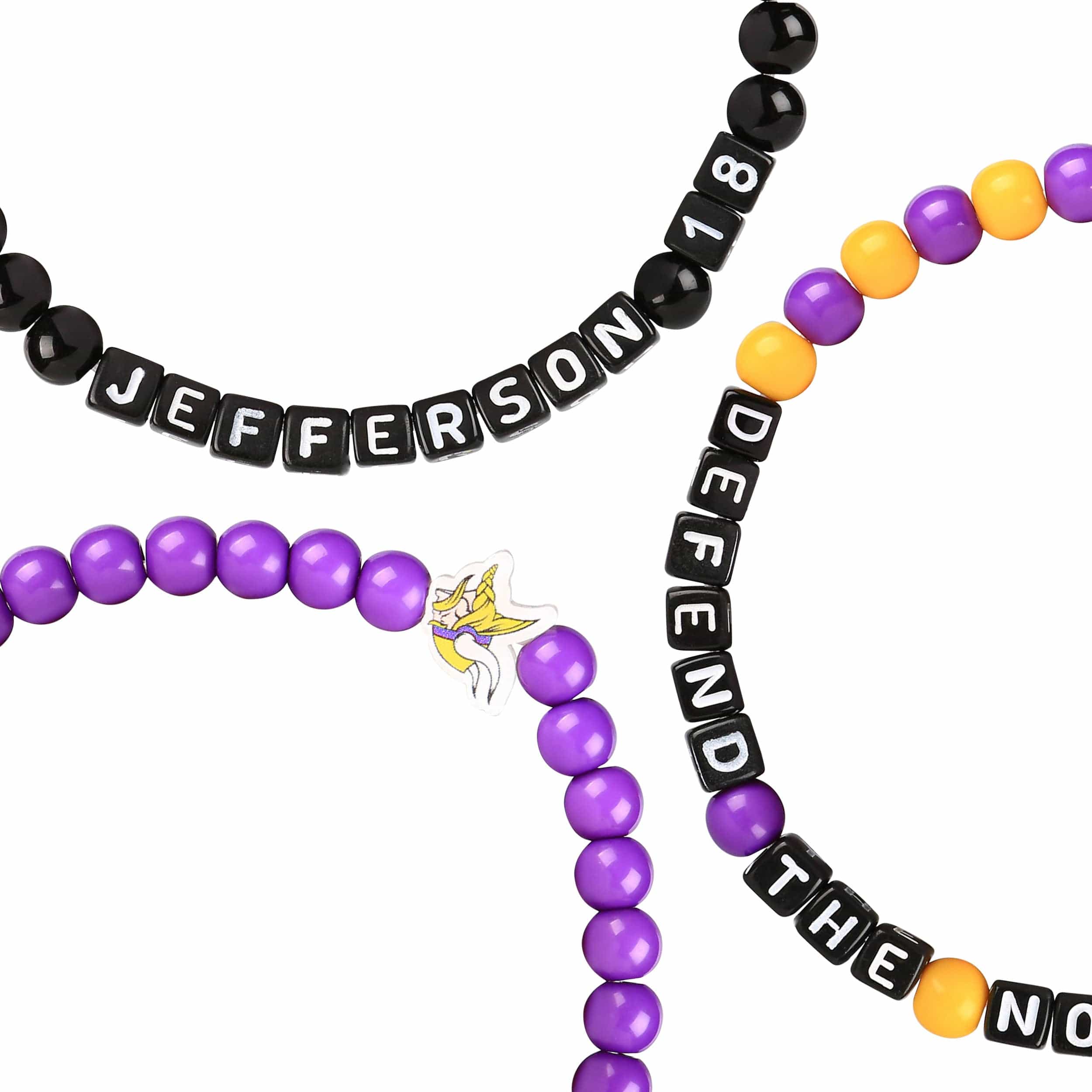 Minnesota Vikings NFL Justin Jefferson & Kirk Cousins 3 Pack Player Beaded Friendship Bracelet - Image 2