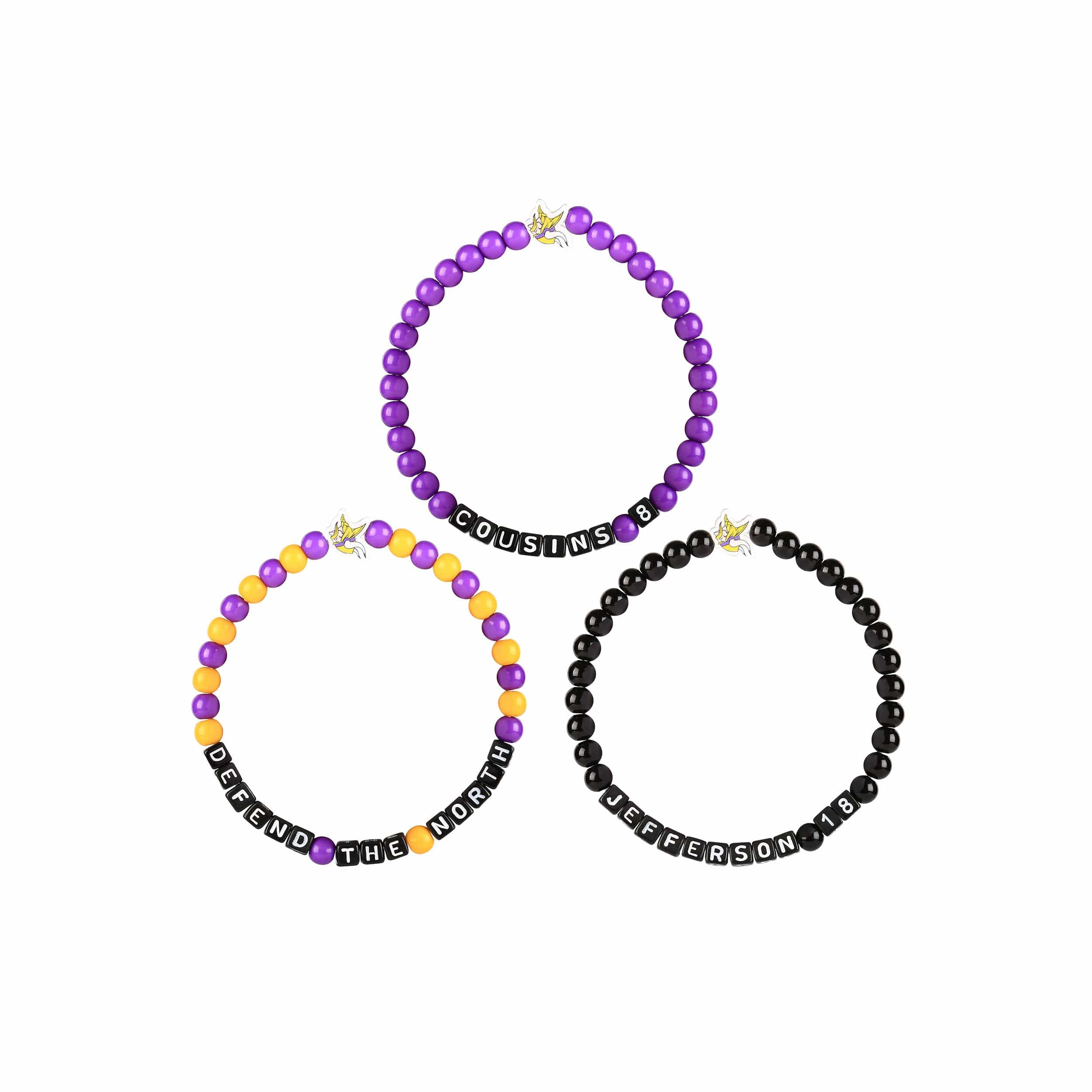 Minnesota Vikings NFL Justin Jefferson & Kirk Cousins 3 Pack Player Beaded Friendship Bracelet - Image 3