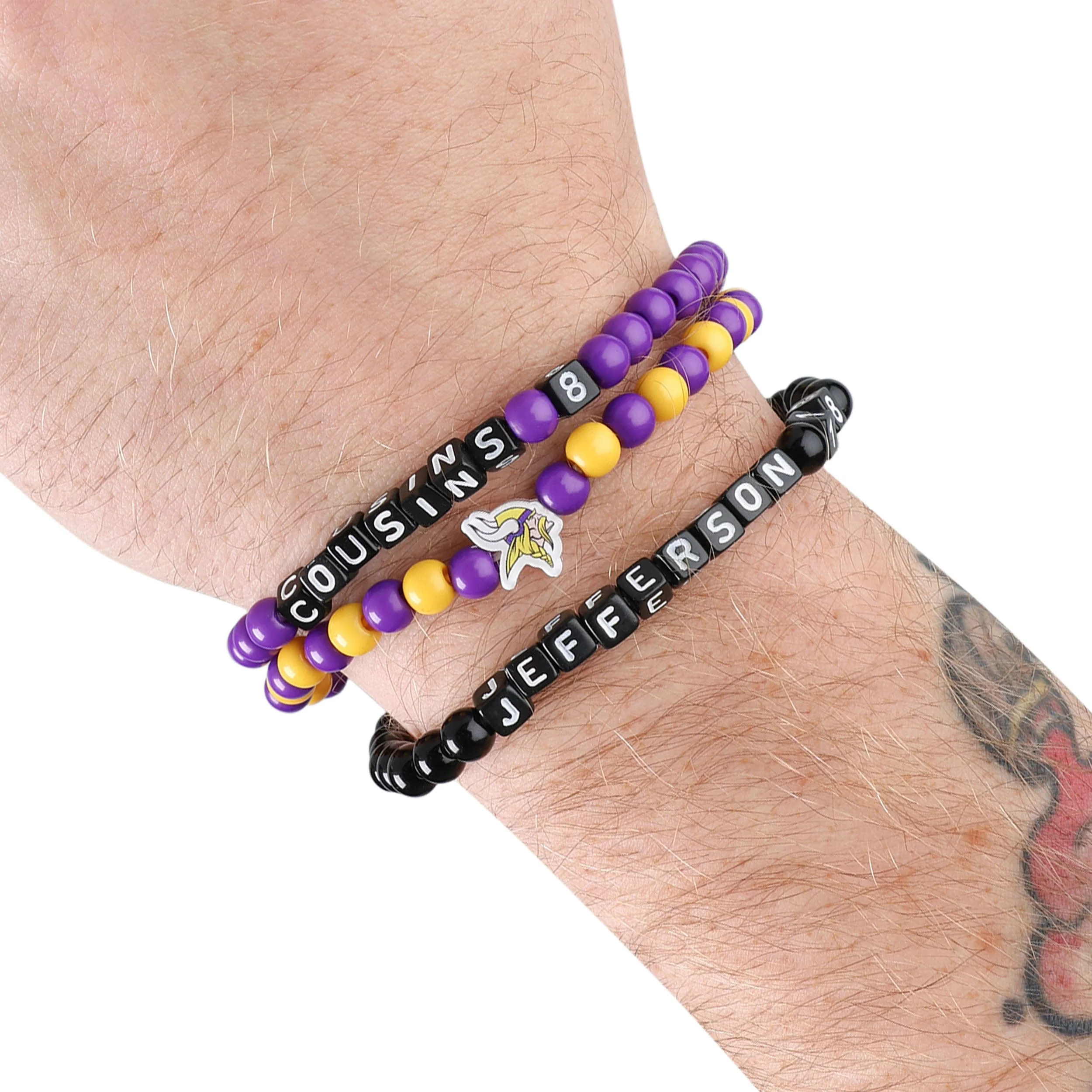 Minnesota Vikings NFL Justin Jefferson & Kirk Cousins 3 Pack Player Beaded Friendship Bracelet - Image 4