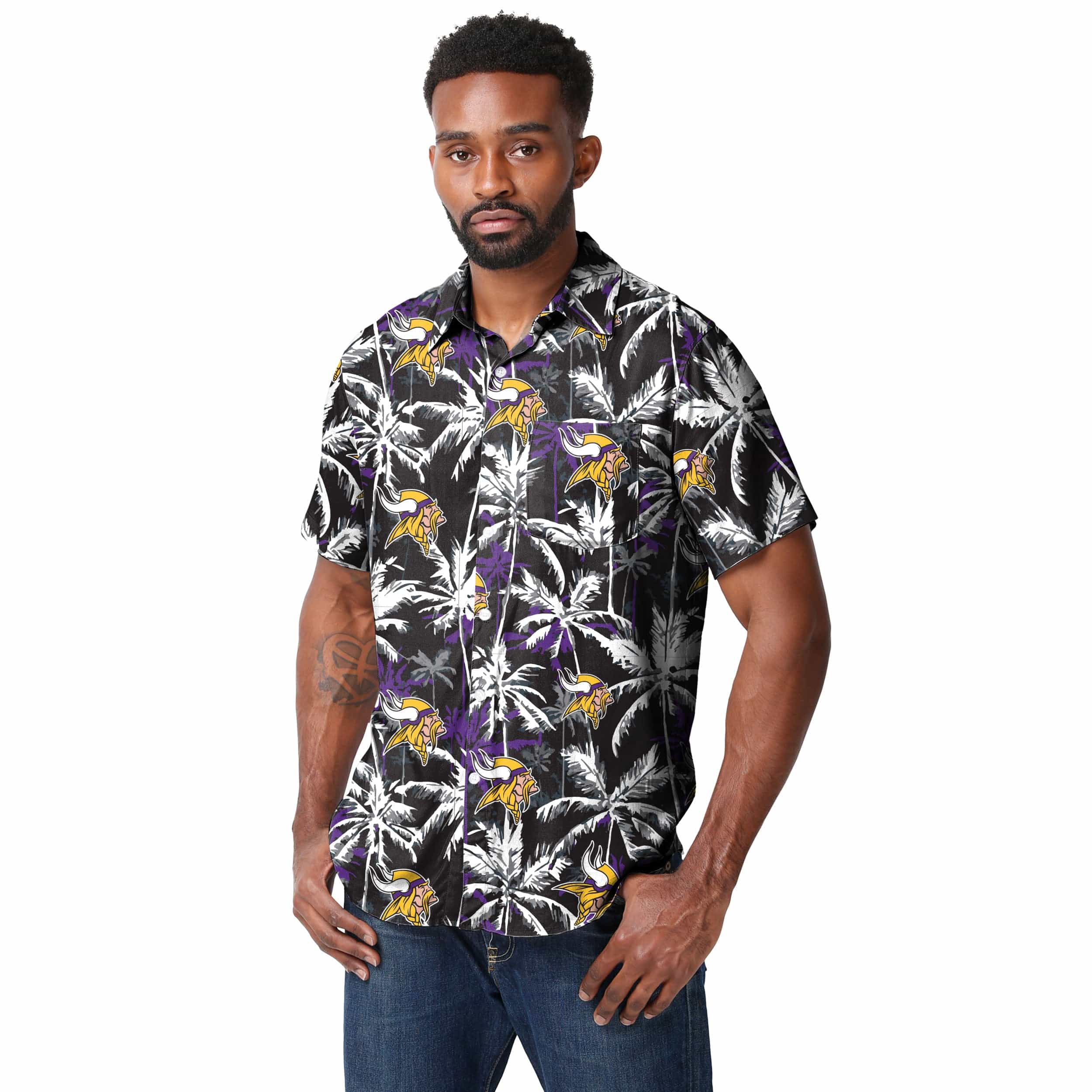 Minnesota Vikings NFL Mens Black Floral Button Up Shirt - Image 2