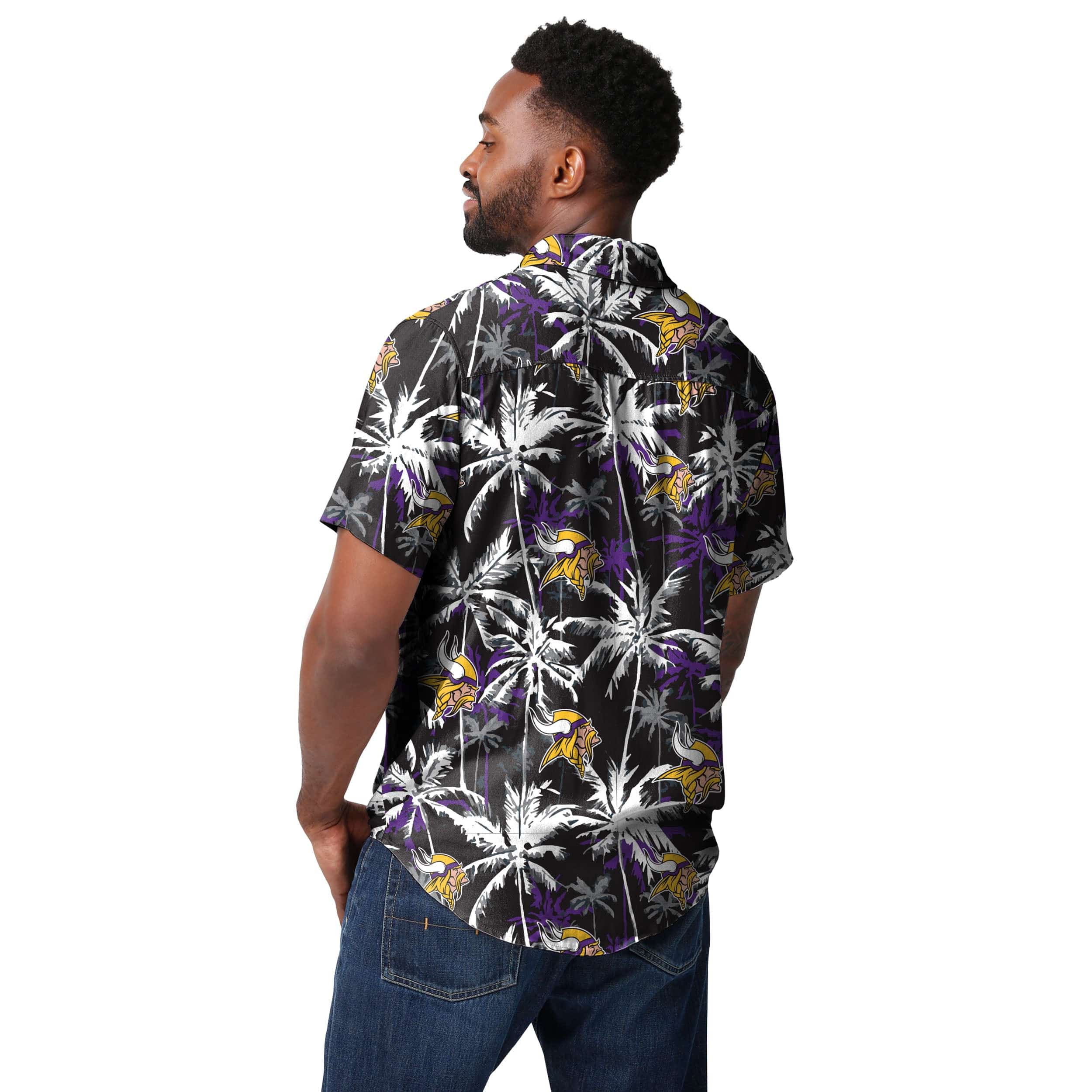 Minnesota Vikings NFL Mens Black Floral Button Up Shirt - Image 3