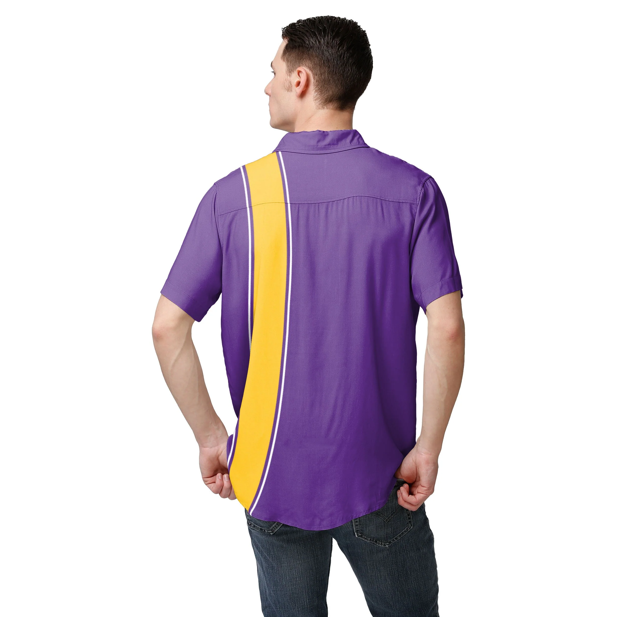 Minnesota Vikings NFL Mens Bowling Stripe Button Up Shirt - Image 3